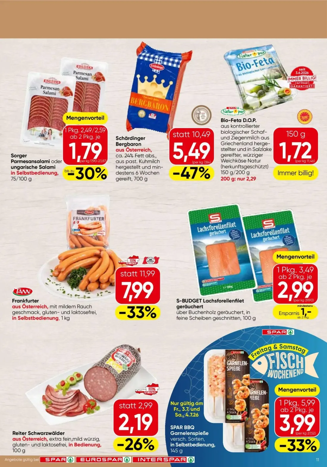 Spar Prospekt, Seite 11 von 24 — Frankfurter, SPAR BBQ Garnelenspieße