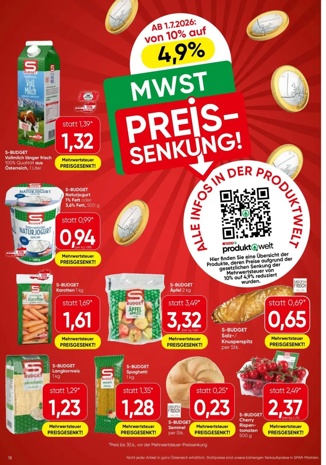 Spar Prospekt, Seite 18 von 24 — Vollmilch länger frisch, Naturjogurt, Salz-/Knusperspitz