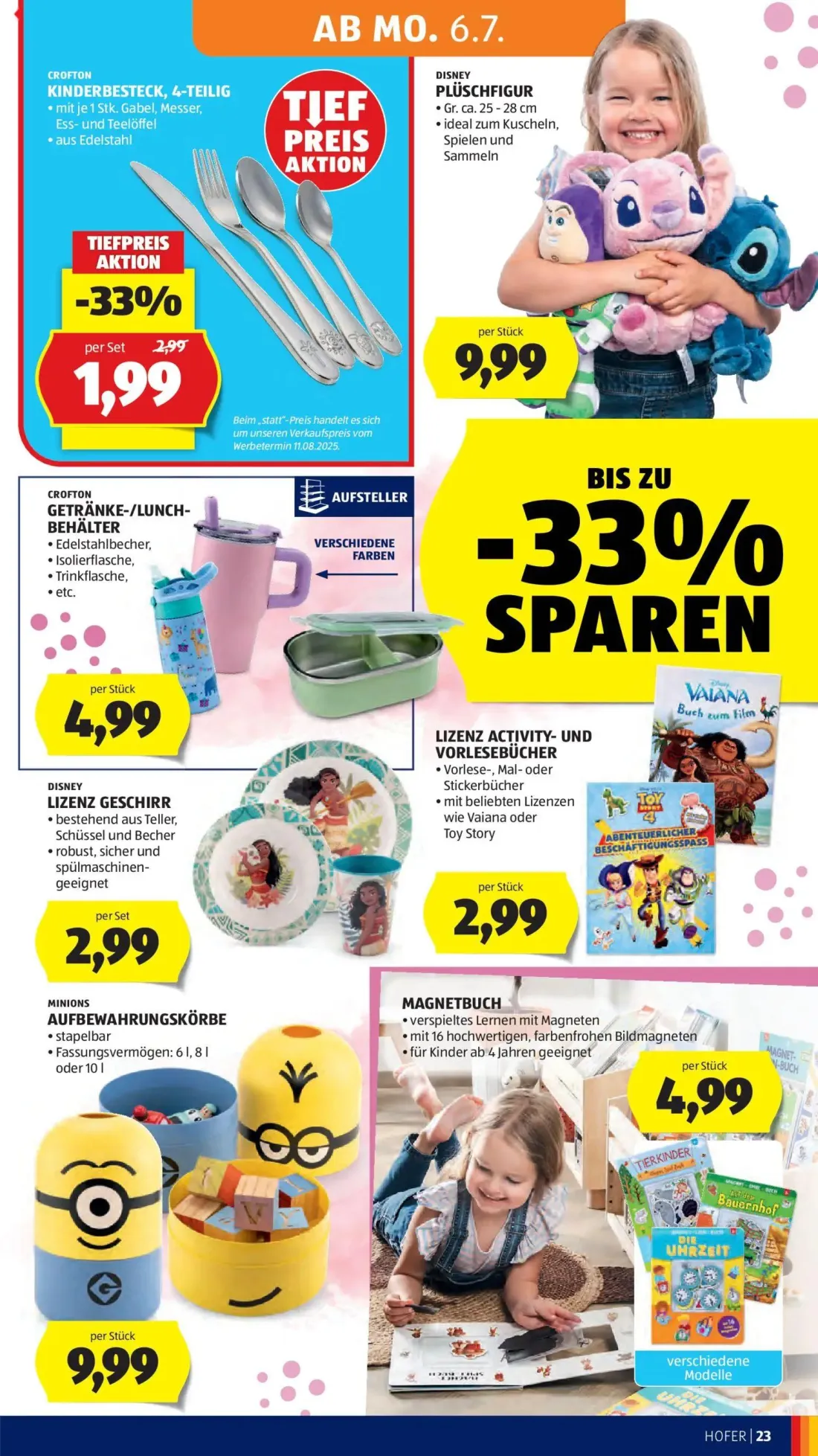 Hofer Prospekt, Seite 29 von 39 — KINDERBESTECK, 4-TEILIG, PLÜSCHFIGUR, GETRÄNKE-/LUNCH-BEHÄLTER