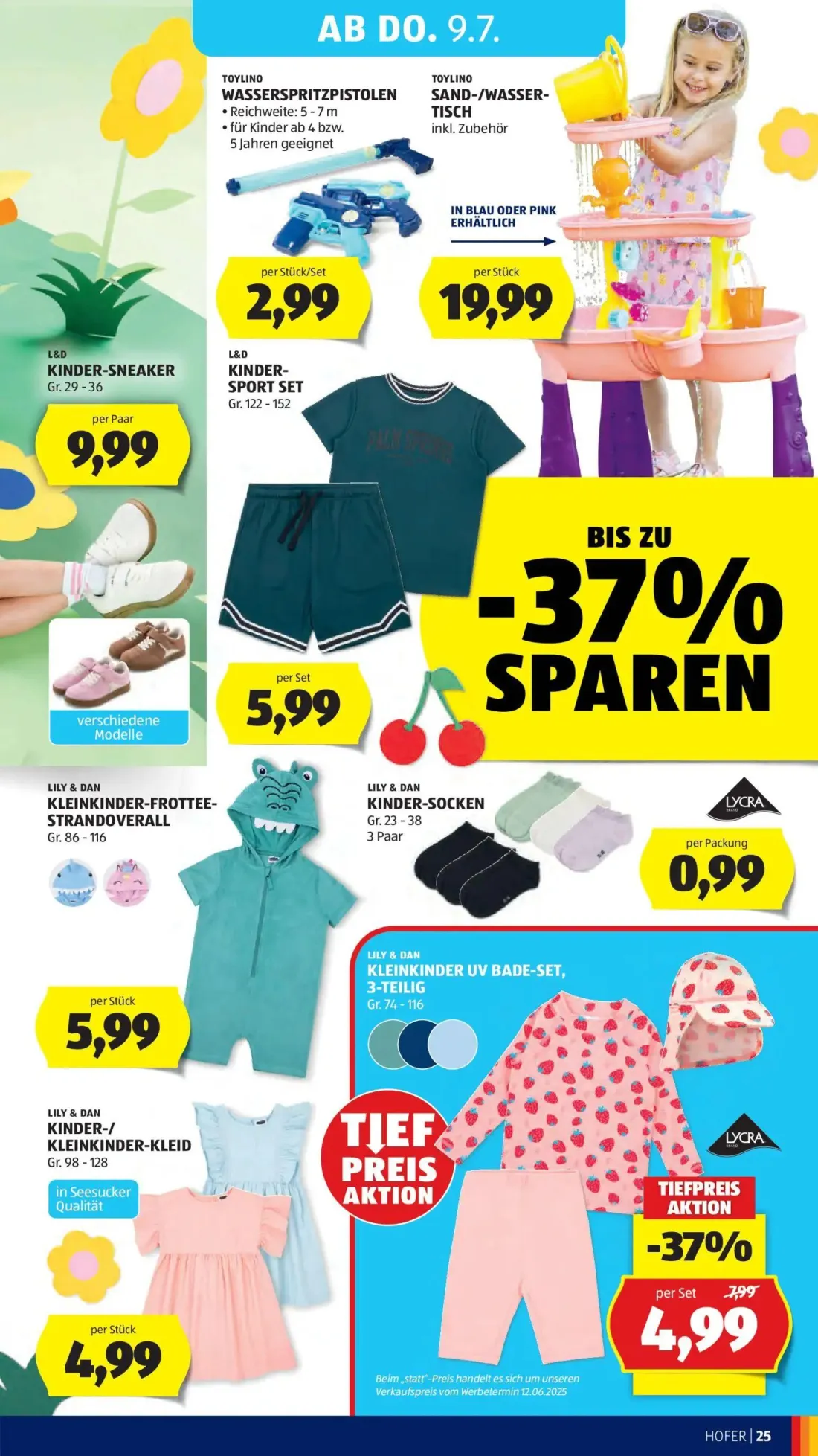 Hofer Prospekt, Seite 31 von 39 — KLEINKINDER UV BADE-SET, 3-TEILIG, WASSERSPRITZPISTOLEN, SAND-/WASSER- TISCH