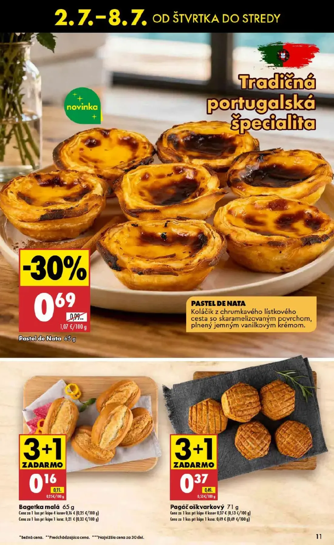 Biedronka leták, strana 11 z 48 — Pastel de Nata, Pagáč oškvarkový, Bagetka malá