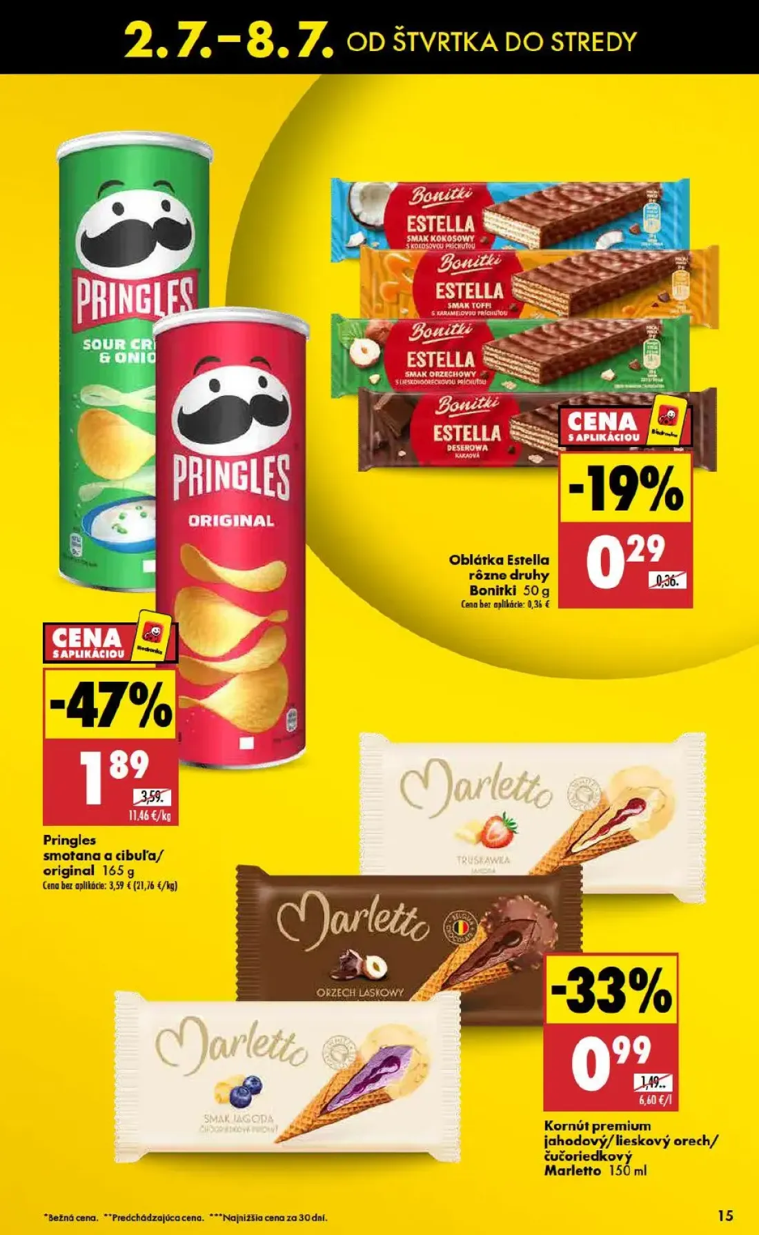 Biedronka leták, strana 15 z 48 — Pringles smotana a cibuľa/ original, Kornút premium jahodový/lieskový orech/čučoriedkový M…