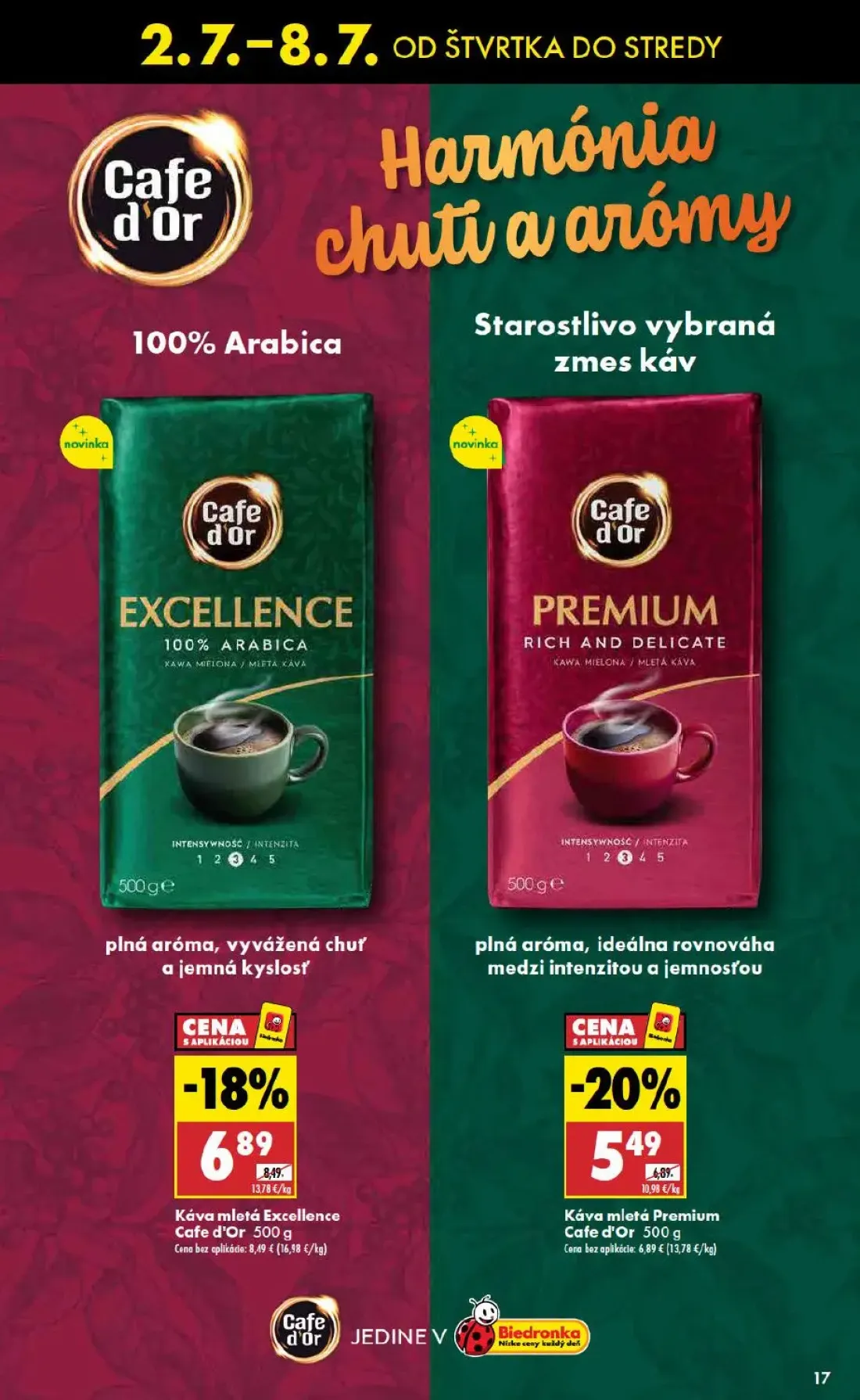 Biedronka leták, strana 17 z 48 — Káva mletá Excellence Cafe d'Or, Káva mletá Premium Cafe d'Or