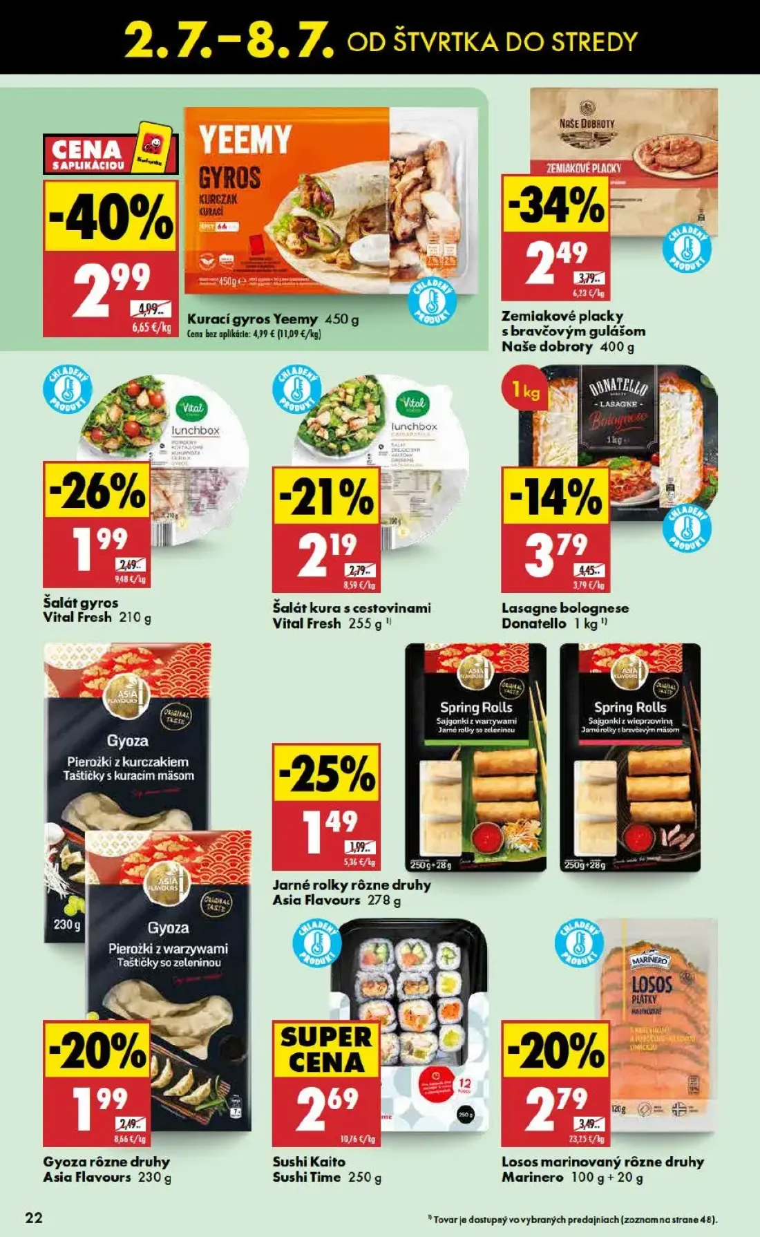 Biedronka leták, strana 22 z 48 — Kurací gyros Yeemy, Zemiakové placky s bravčovým gulášom Naše dobroty, Šalát gyros Vital F…
