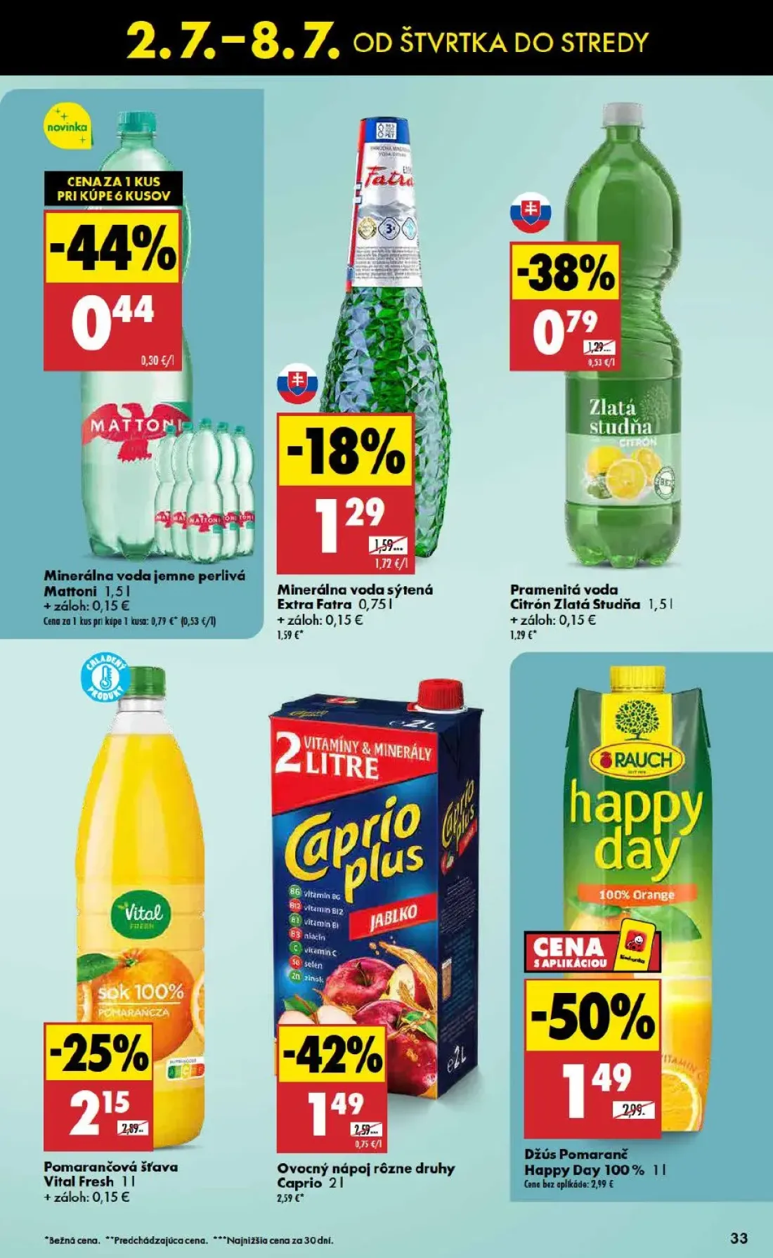 Biedronka leták, strana 33 z 48 — Džús Pomaranč Happy Day 100% 1l, Ovocný nápoj rôzne druhy Caprio 2l, Pomarančová šťava Vit…