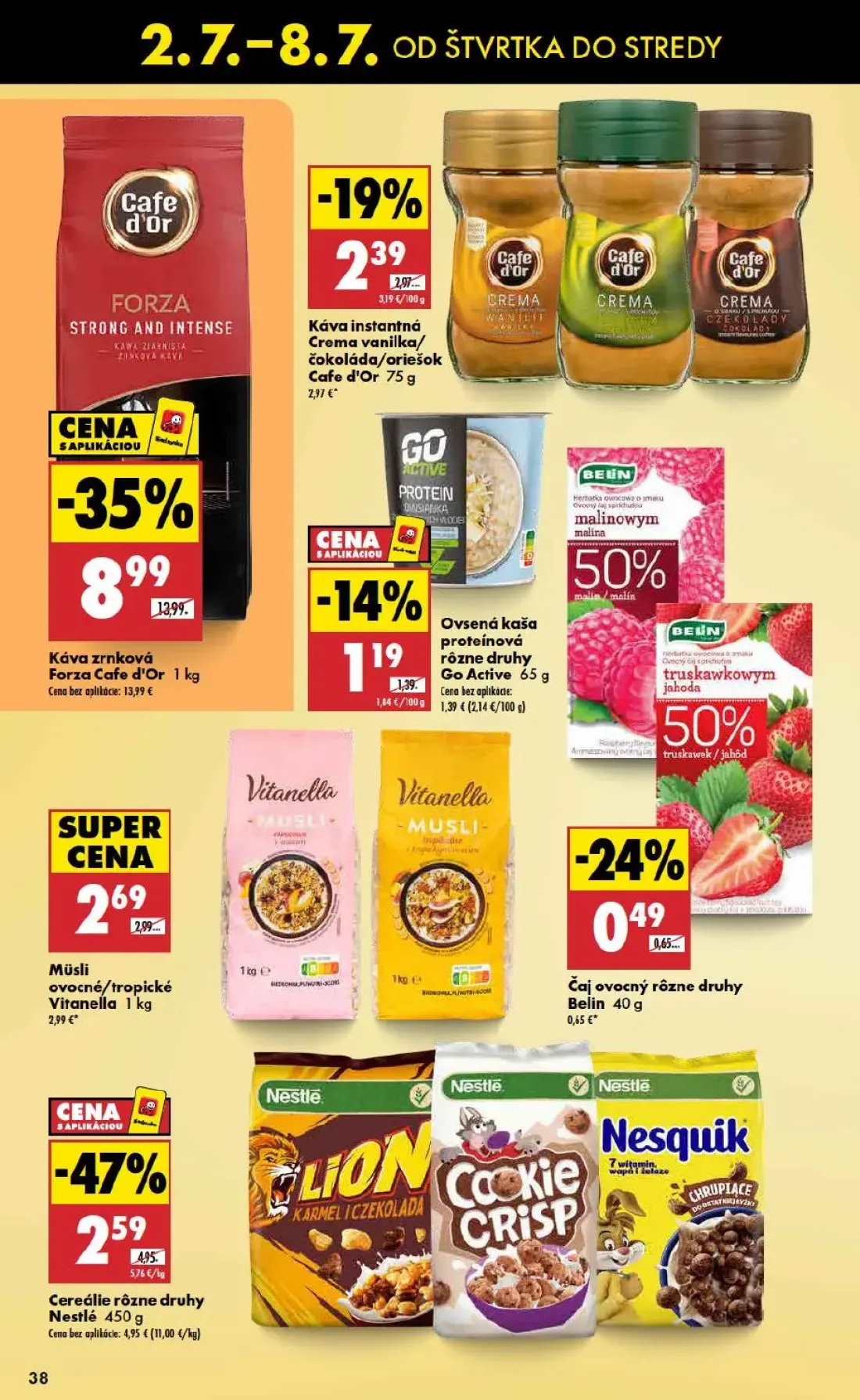 Biedronka leták, strana 38 z 48 — Káva zrnková Forza Cafe d'Or, Káva instantná Crema vanilka/čokoláda/oriešok Cafe d'Or