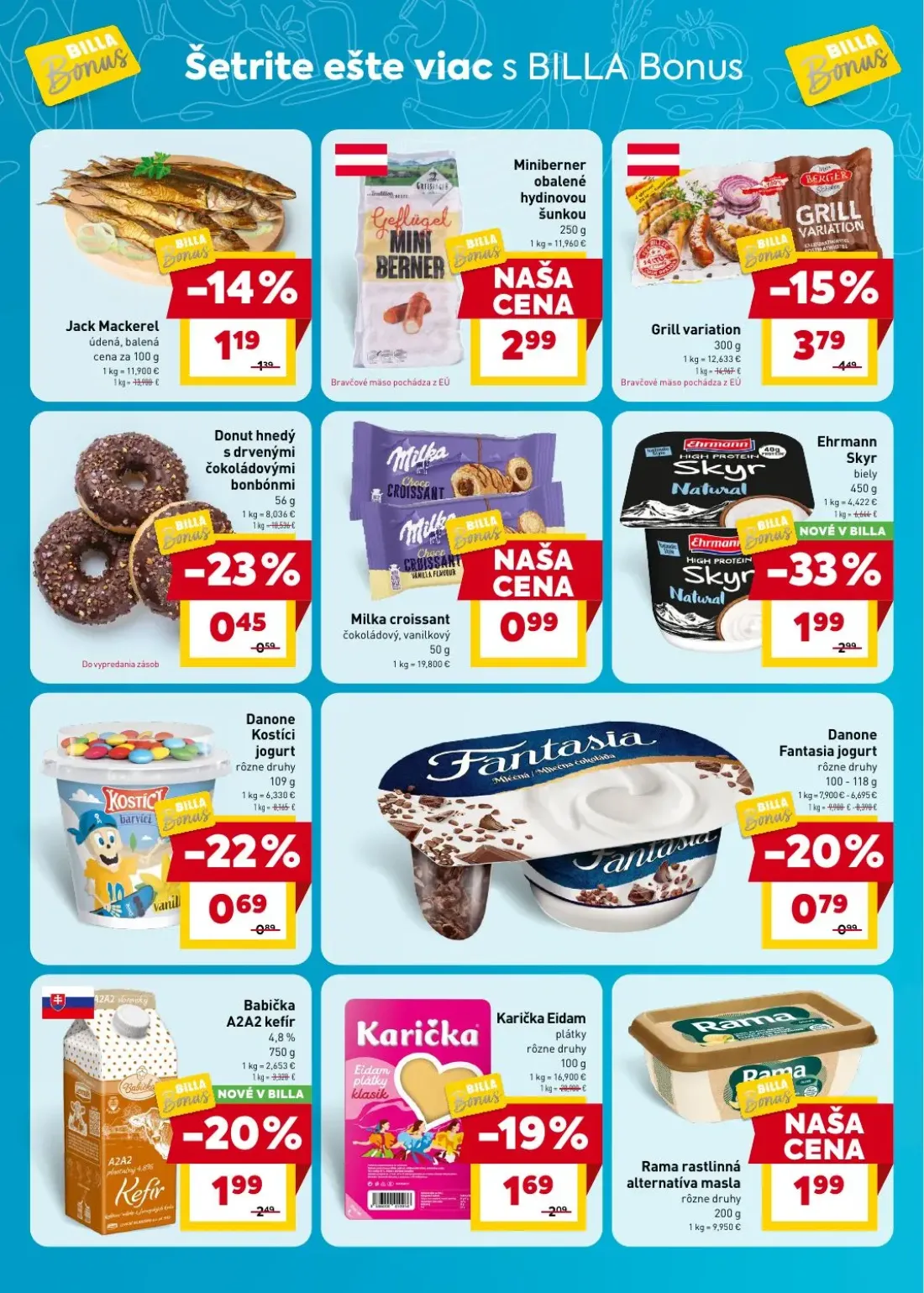 Billa leták, strana 2 z 5 — Ehrmann Skyr biely, Grill variation, Babička A2A2 kefír