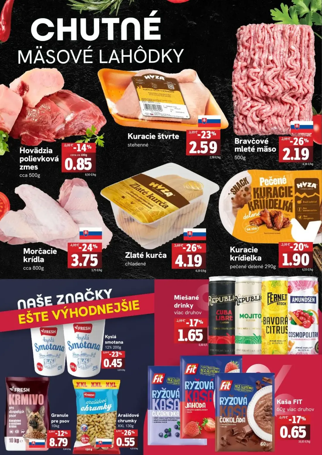 Fresh leták, strana 2 z 4 — Zlaté kurča chladené, Kuracie štvrte stehenné, Kuracie krídielka pečené delené