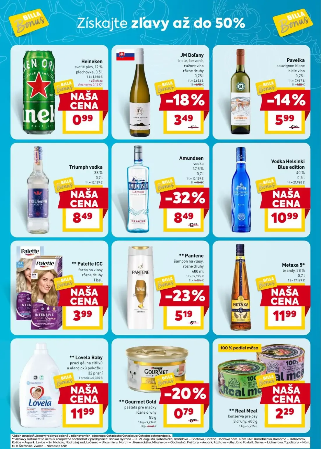 Billa leták, strana 5 z 5 — Pavelka sauvignon blanc biele víno, JM Dolany biele, červené, ružové víno, Heineken svetlé pivo