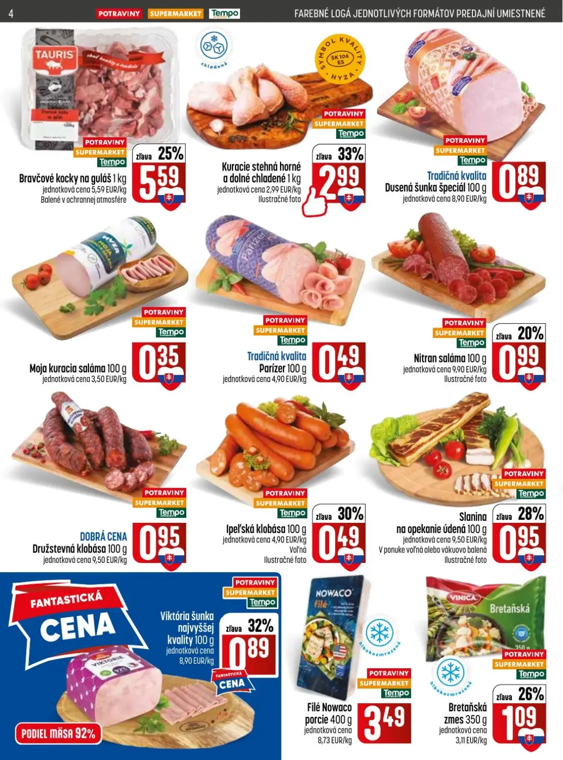 Coop Jednota leták, strana 4 z 28 — Družstevná klobása, Ipeľská klobása, Slanina na opekanie údená