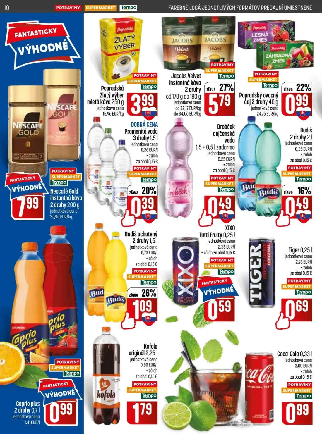Coop Jednota leták, strana 10 z 28 — Nescafé Gold instantná káva, Popradská Zlatý výber mletá káva, Jacobs Velvet instantná …