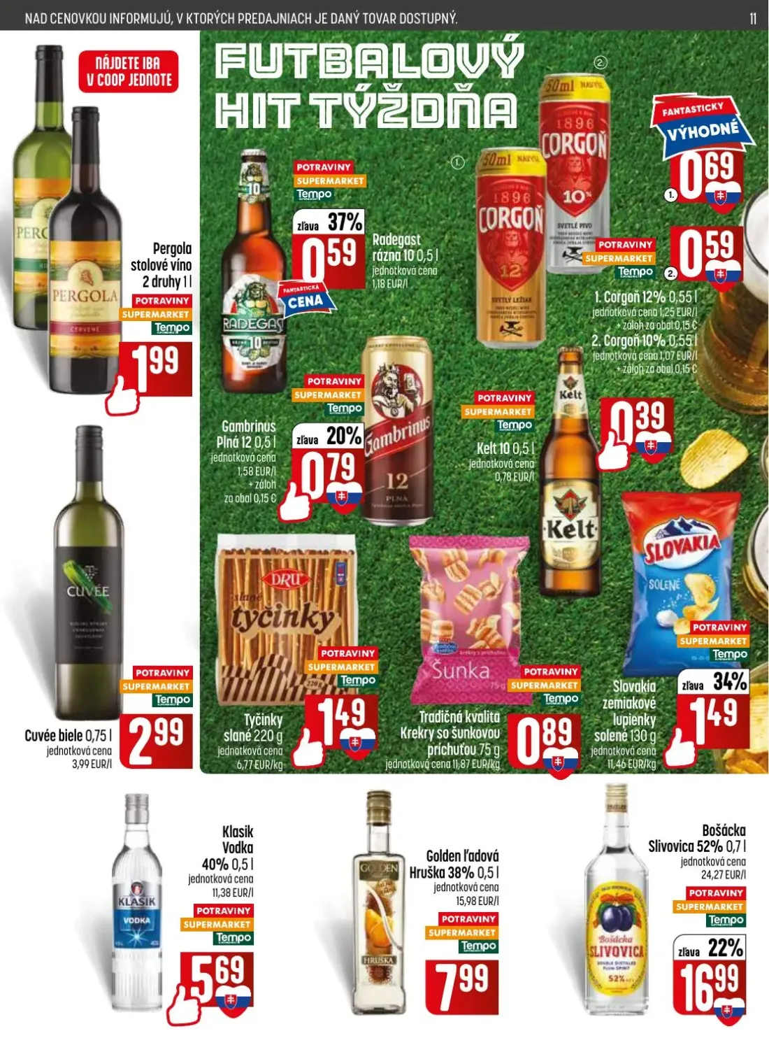 Coop Jednota leták, strana 11 z 28 — Tyčinky slané, Slovakia zemiakové lupienky solené