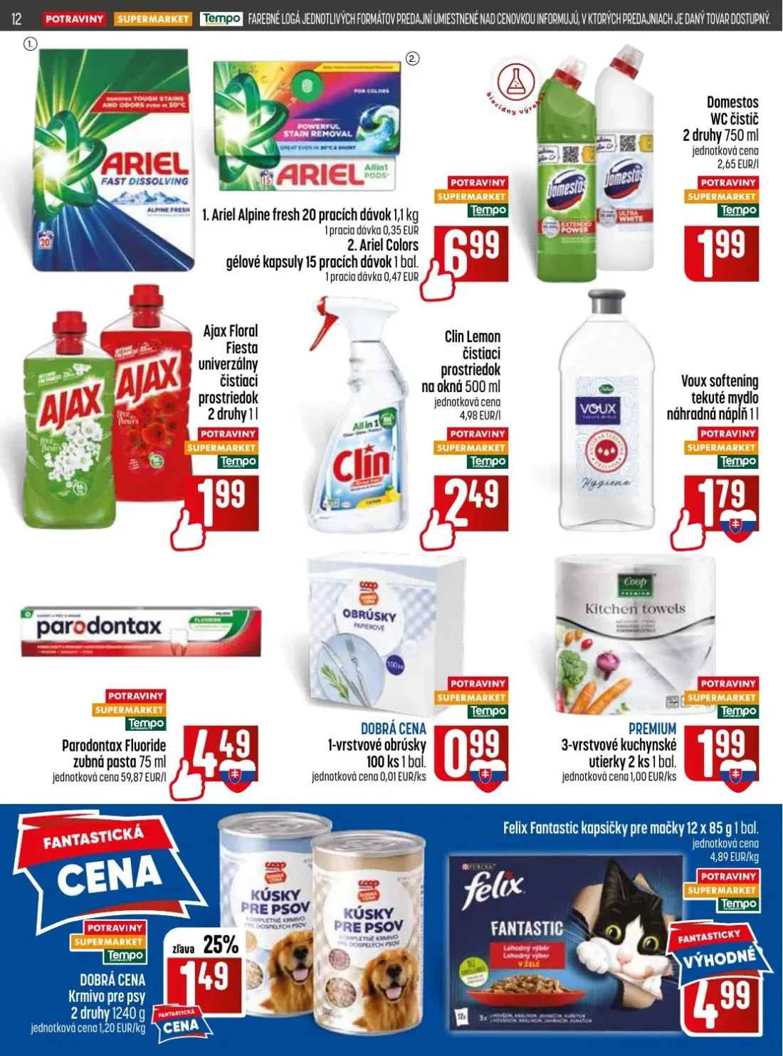 Coop Jednota leták, strana 12 z 28 — Ariel Alpine fresh, Ariel Colors, Domestos WC čistič