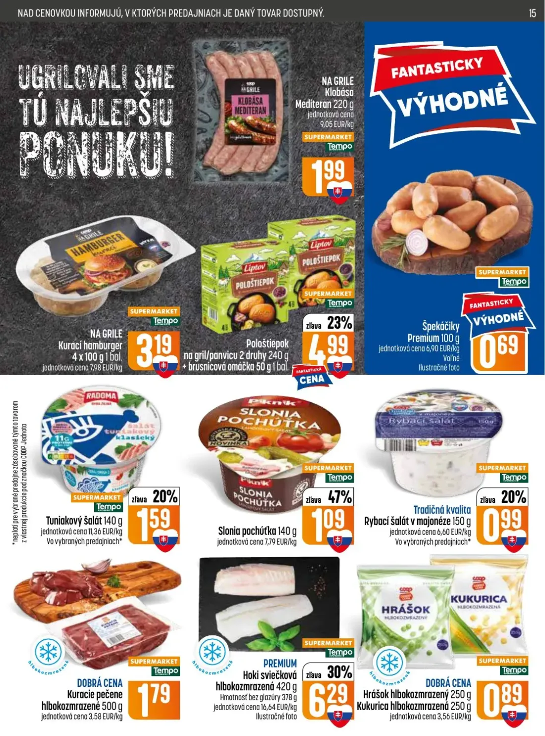 Coop Jednota leták, strana 15 z 28 — Klobása Mediteran, Špekáčiky Premium