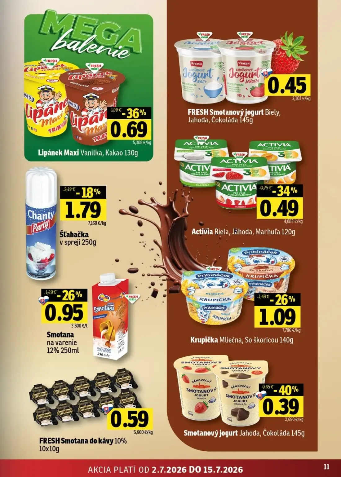 Fresh - západ leták, strana 11 z 48 — Lipánek Maxi Vanilka, Kakao, Šľahačka v spreji, Krupička Mliečna, So škoricou