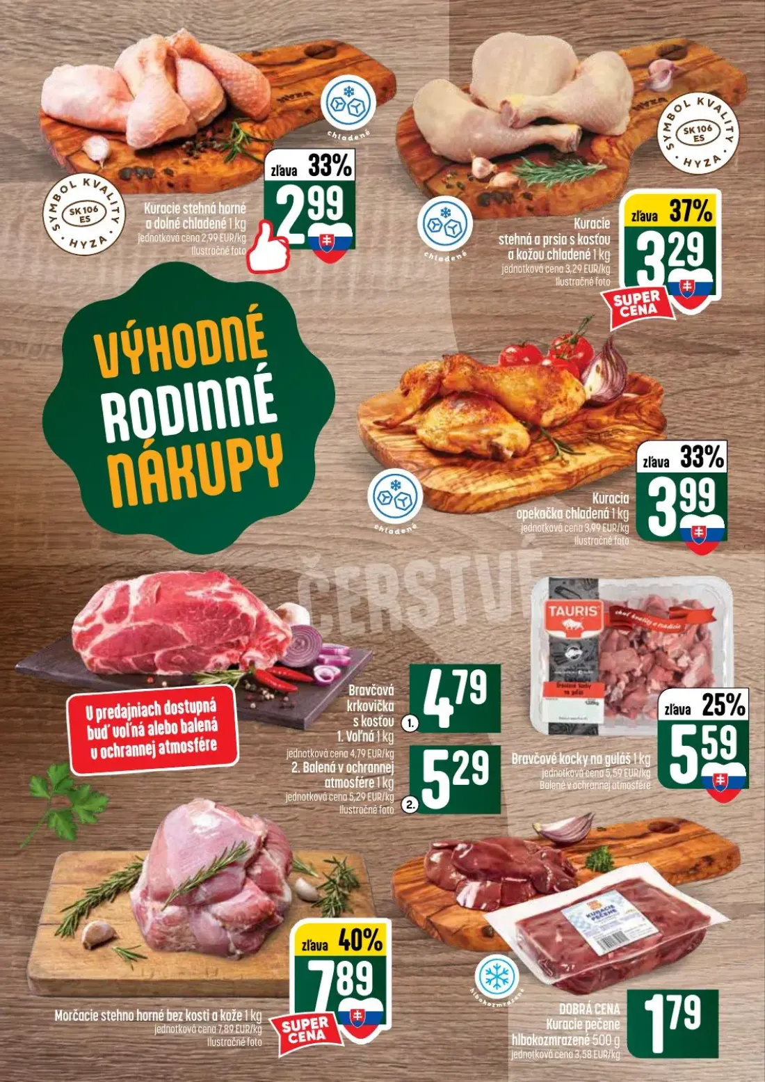 Coop Tempo leták, strana 8 z 56 — Bravčová krkovička s kosťou, Kuracie stehná horné a dolné chladené, Kuracie stehná a prsia…