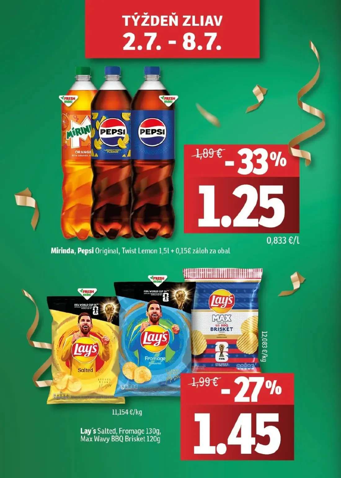 Fresh východ leták, strana 2 z 54 — Mirinda, Pepsi Original, Twist Lemon, Lay's Salted, Fromage 130g, Max Wavy BBQ Brisket 1…