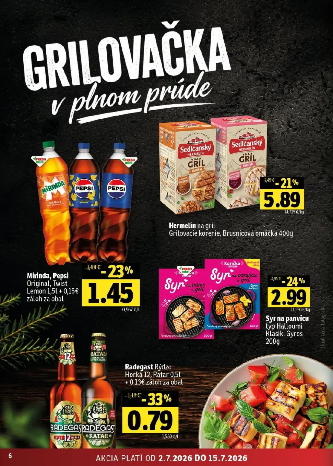 Fresh východ leták, strana 6 z 54 — Hermelín na gril, Syr na panvicu typ Halloumi Klasik, Gyros, Mirinda, Pepsi Original, Tw…