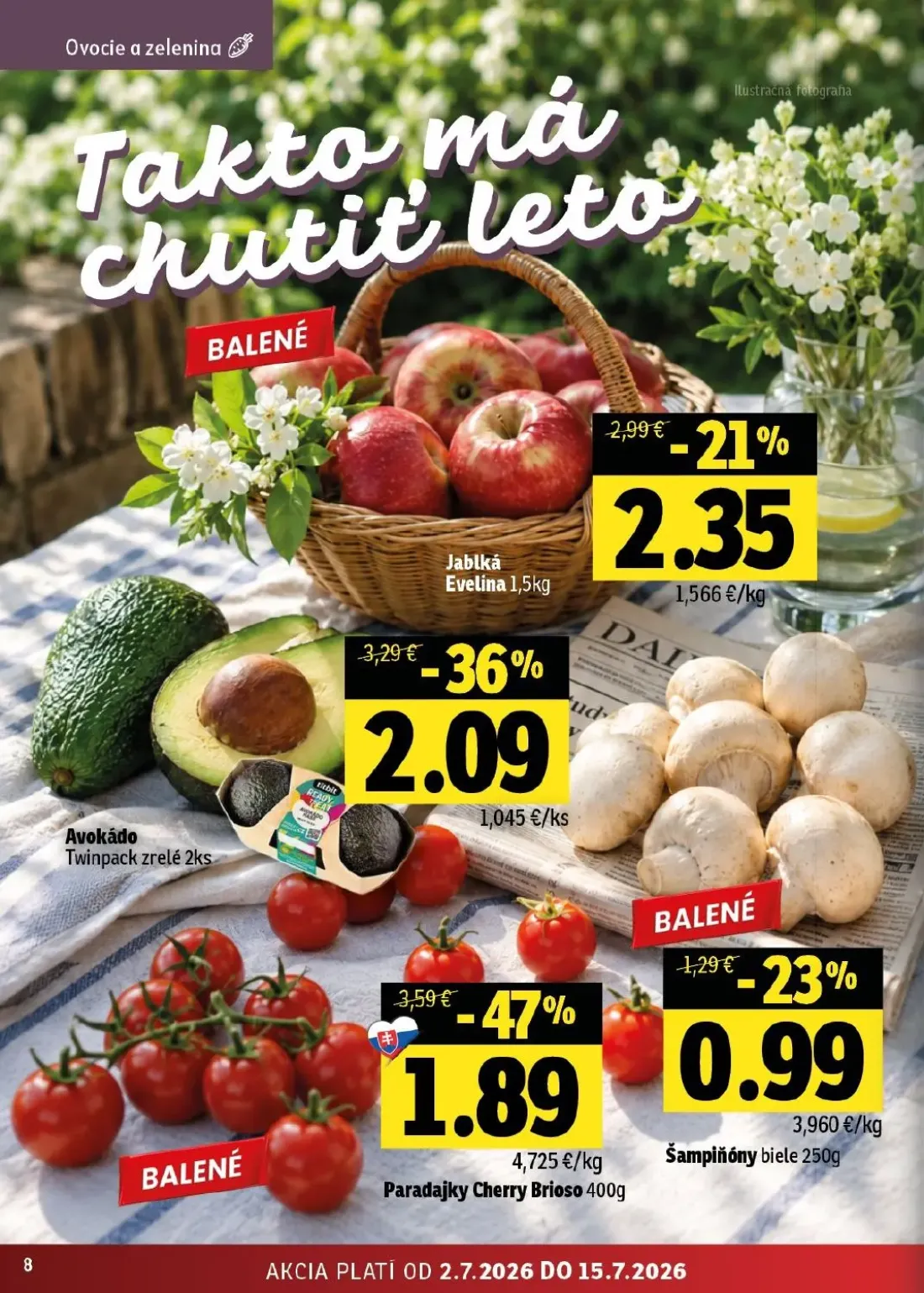 Fresh východ leták, strana 8 z 54 — Paradajky Cherry Brioso, Avokádo Twinpack zrelé, Jablká Evelina
