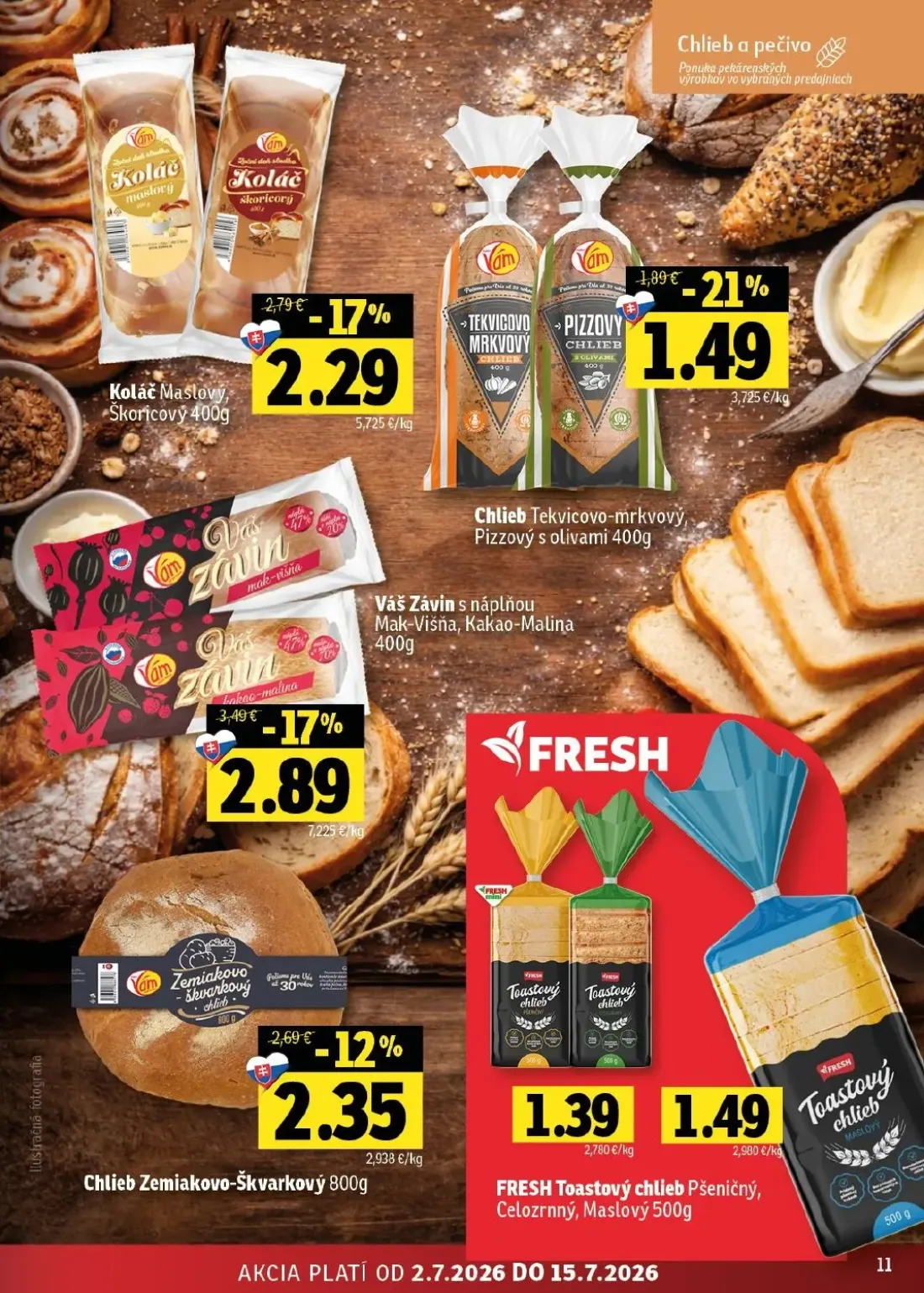 Fresh východ leták, strana 11 z 54 — Váš Závin s náplňou Mak-Višňa, Kakao-Malina, Koláč Maslový, Škoricový
