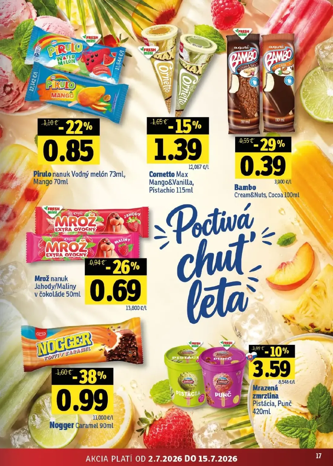 Fresh východ leták, strana 17 z 54 — Nogger Caramel, Mrazená zmrzlina Pistácia, Punč, Cornetto Max Mango&Vanilla, Pistachio