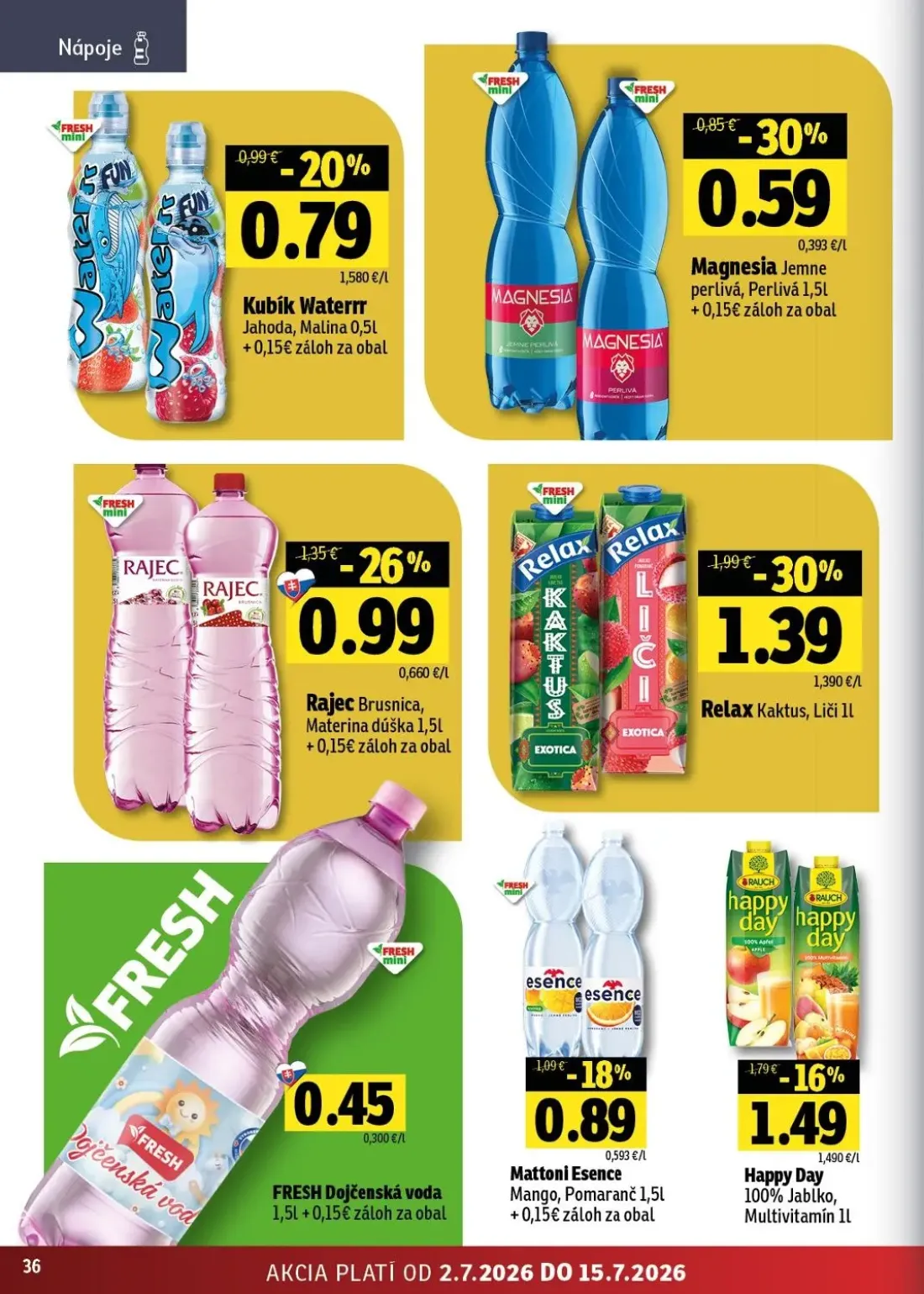 Fresh - západ leták, strana 36 z 48 — Relax Kaktus, Liči, Rajec Brusnica, Materina dúška, Happy Day 100% Jablko, Multivitamín