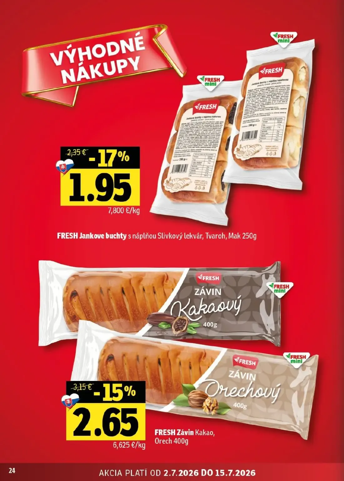 Fresh východ leták, strana 24 z 54 — Závin Kakao, Orech, Jankove buchty s náplňou Slivkový lekvár, Tvaroh, Mak
