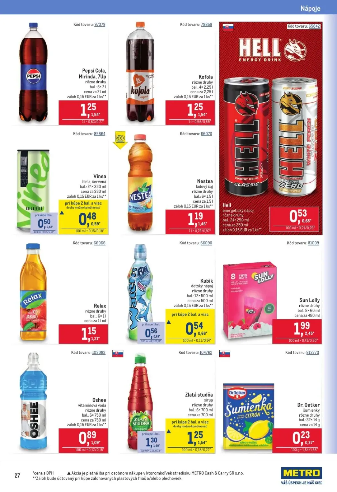 Metro leták, strana 27 z 40 — Pepsi Cola, Mirinda, 7Up, Kofola, Nestea ľadový čaj