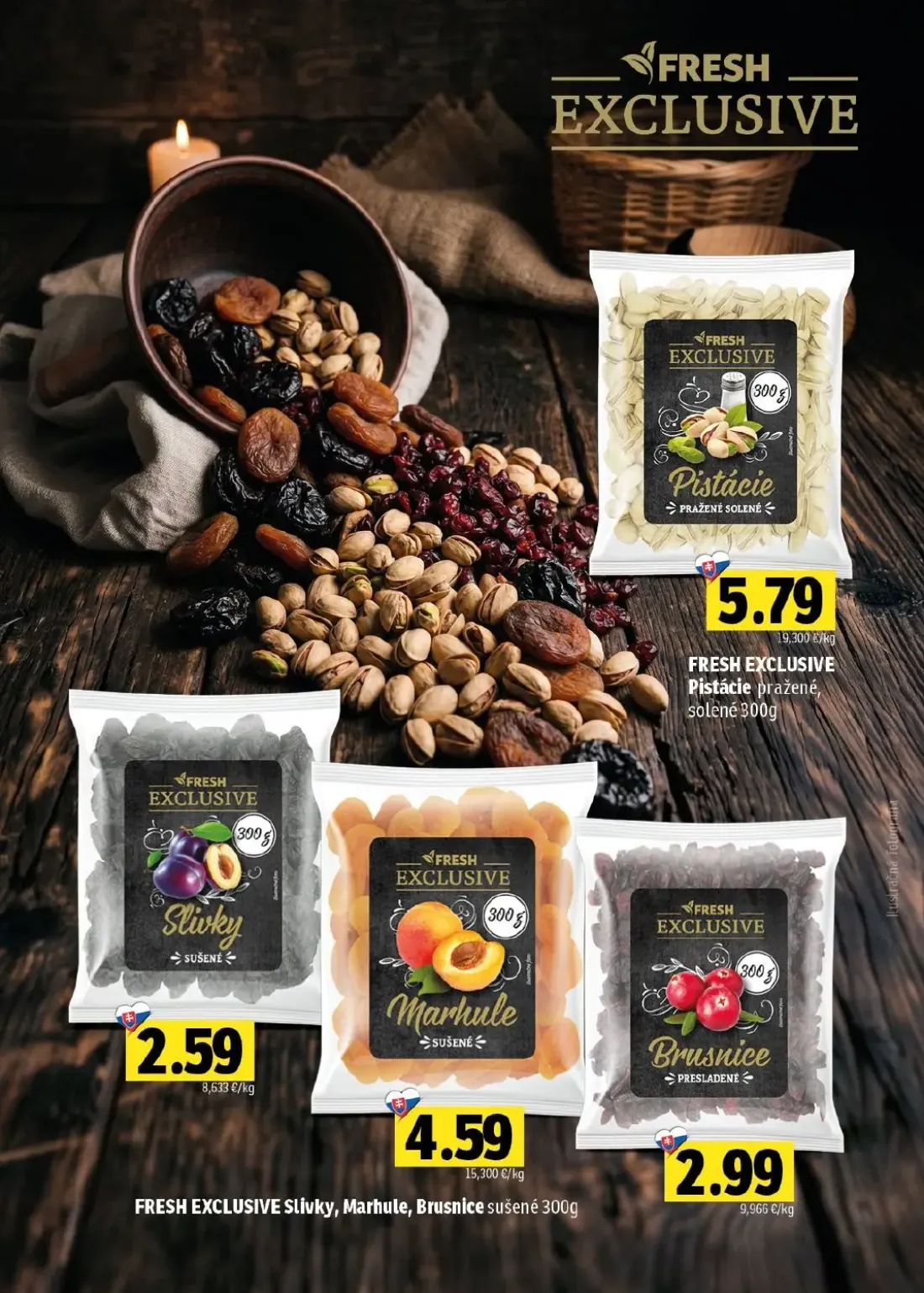 Fresh východ leták, strana 35 z 54 — Pistácie pražené, solené, Slivky sušené, Marhule sušené