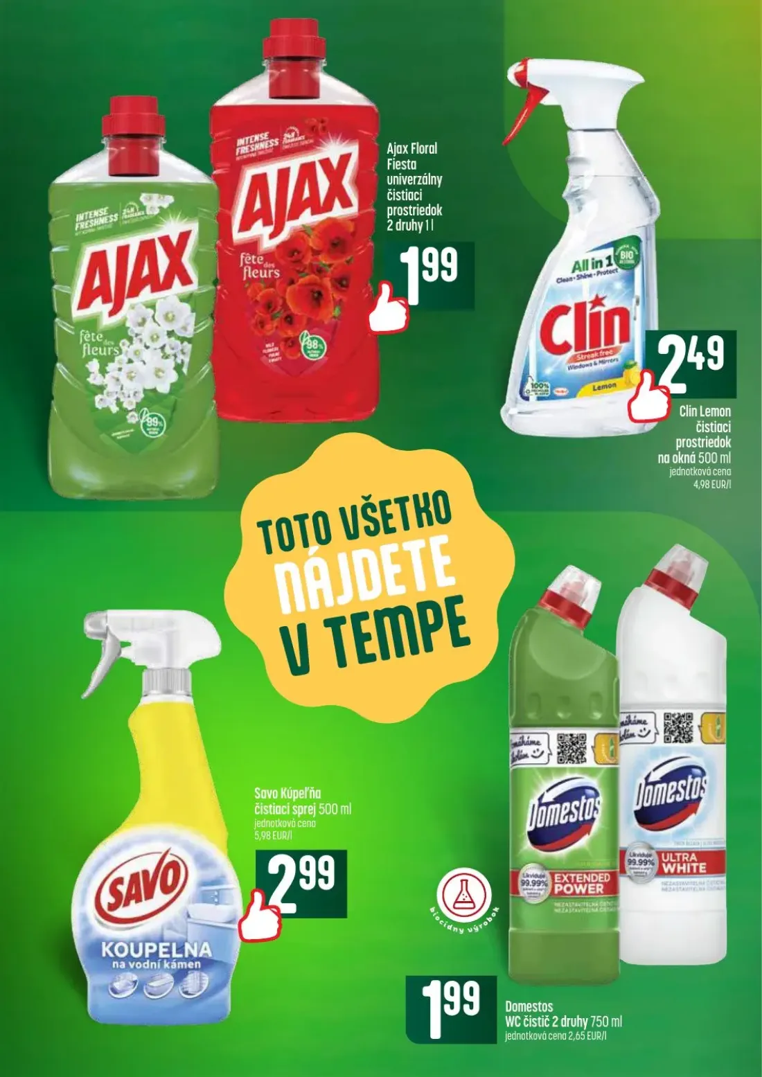 Coop Tempo leták, strana 52 z 56 — Ajax Floral Fiesta univerzálny čistiaci prostriedok, Clin Lemon čistiaci prostriedok na o…