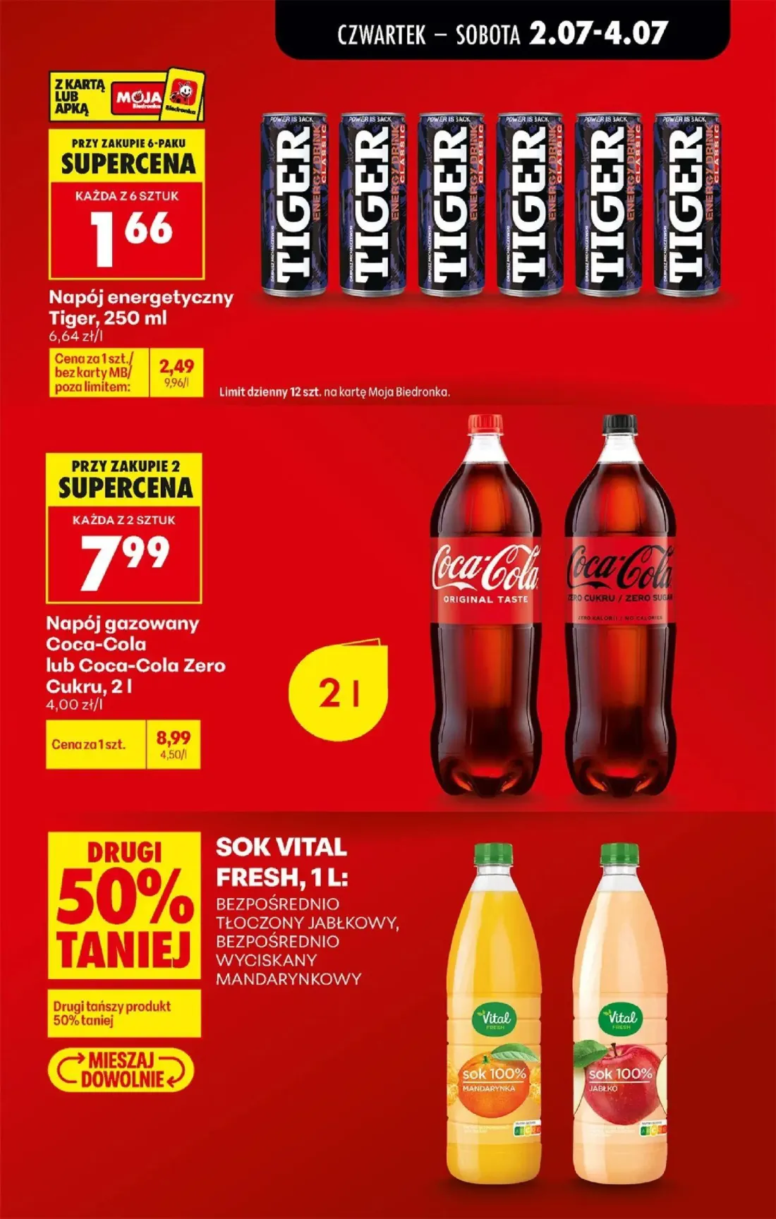 Biedronka gazetka, strona 9 z 80 — Napój gazowany Coca-Cola lub Coca-Cola Zero Cukru, Napój energetyczny Tiger
