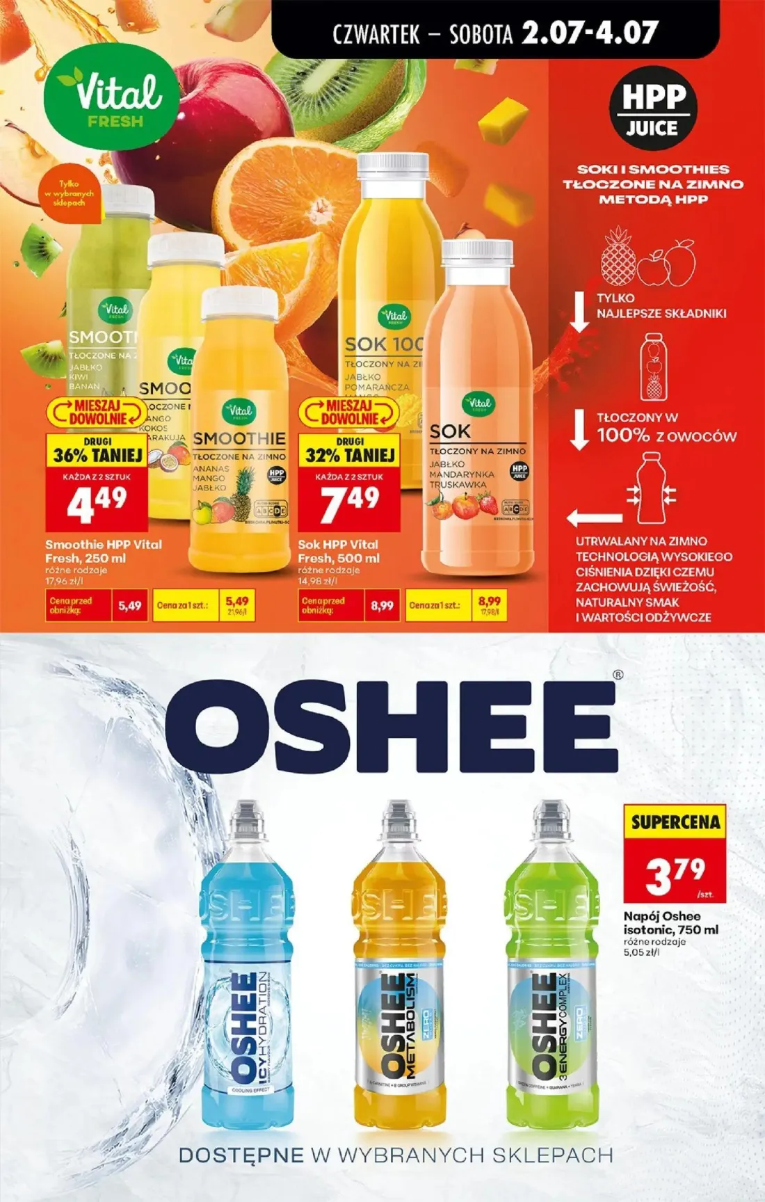 Biedronka gazetka, strona 61 z 80 — Sok HPP Vital Fresh, Smoothie HPP Vital Fresh, Napój Oshee isotonic