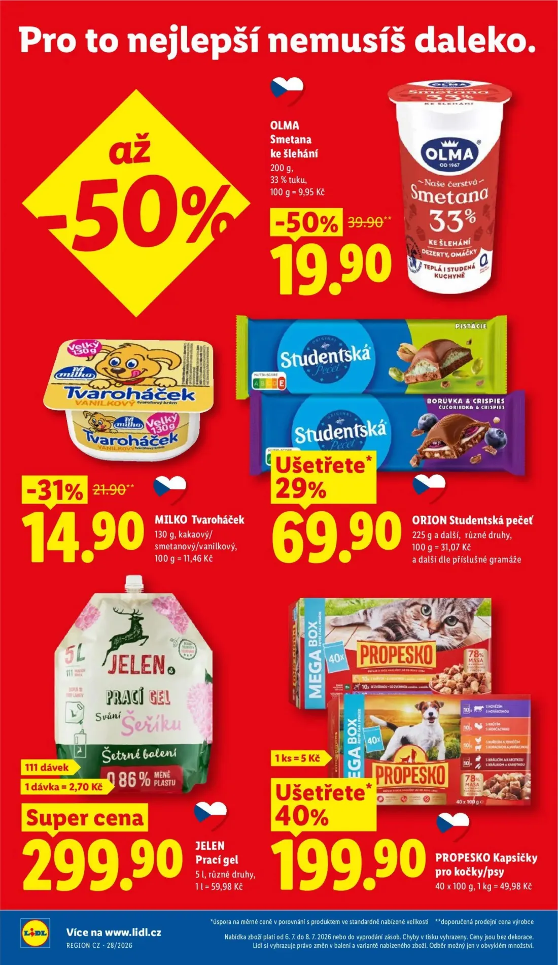 Lidl leták, strana 2 z 47 — MILKO Tvaroháček, OLMA Smetana ke šlehání, ORION Studentská pečeť