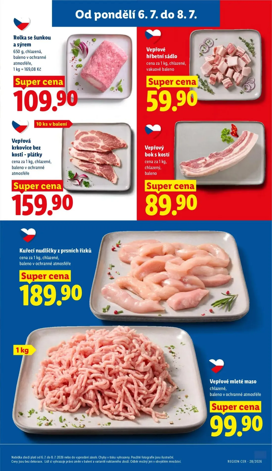Lidl leták, strana 13 z 47 — Rolka se šunkou a sýrem, Vepřové hřbetní sádlo, Vepřová krkovice bez kosti - plátky
