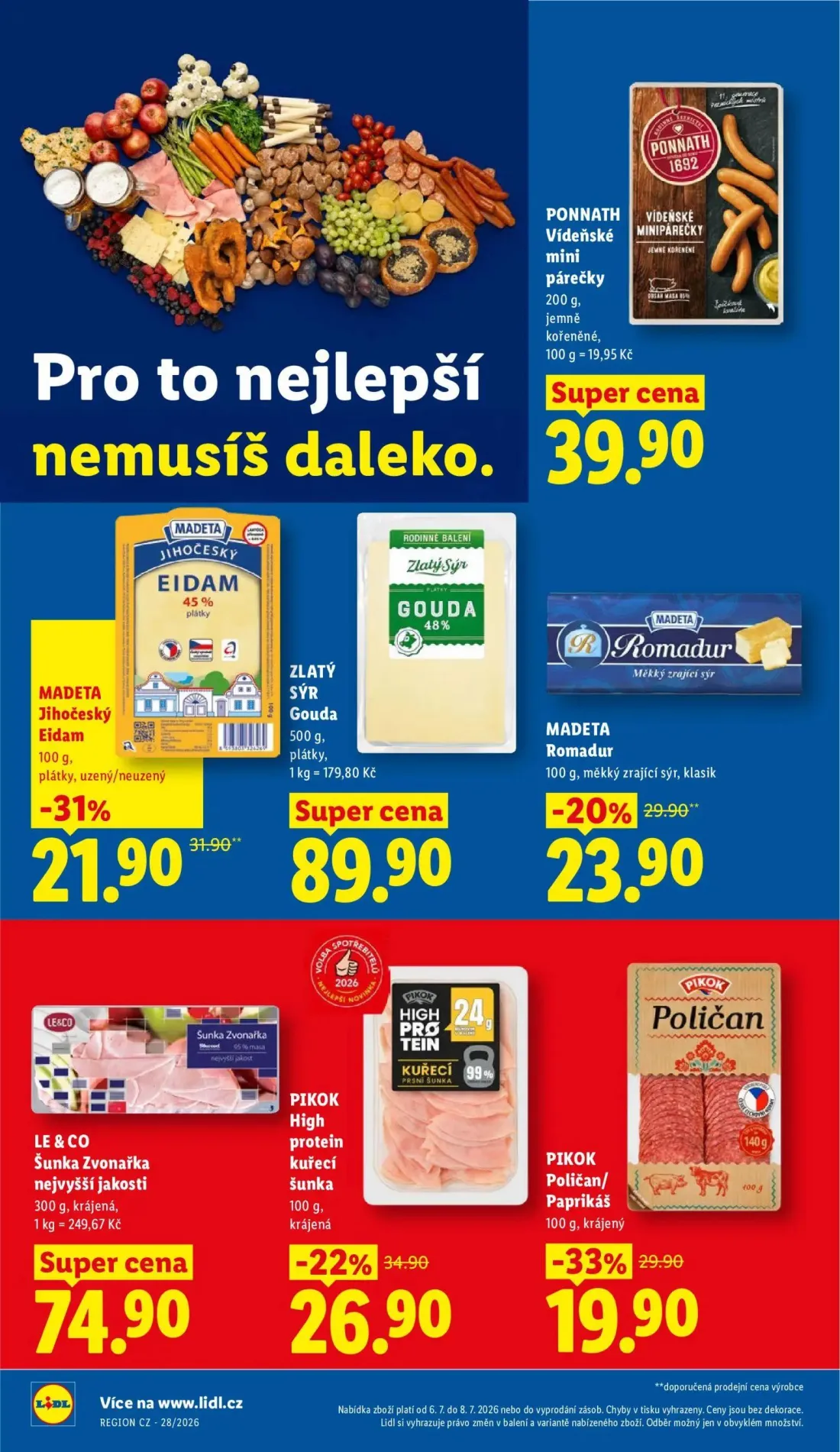 Lidl leták, strana 14 z 47 — PIKOK Poličan/Paprikáš, PIKOK High protein kuřecí šunka, PONNATH Vídeňské mini párečky