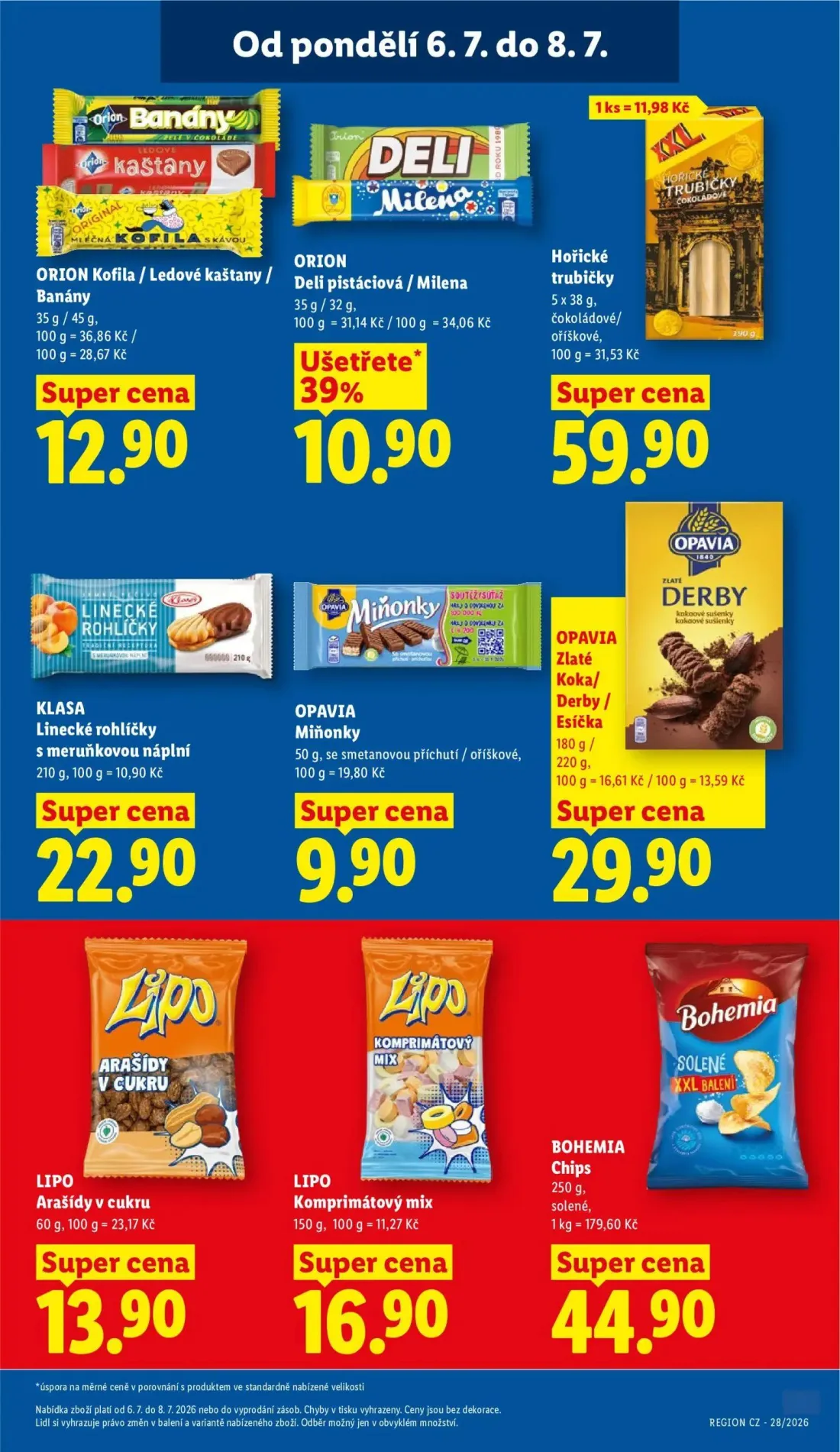 Lidl leták, strana 17 z 47 — ORION Kofila / Ledové kaštany / Banány, ORION Deli pistáciová / Milena, Hořické trubičky