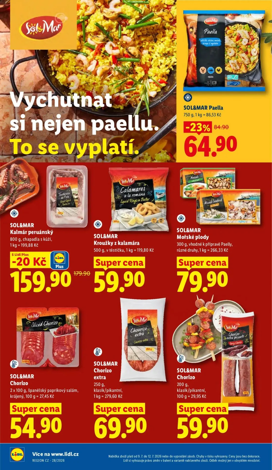 Lidl leták, strana 16 z 57 — Paella, Kalmár peruánský, Kroužky z kalamára