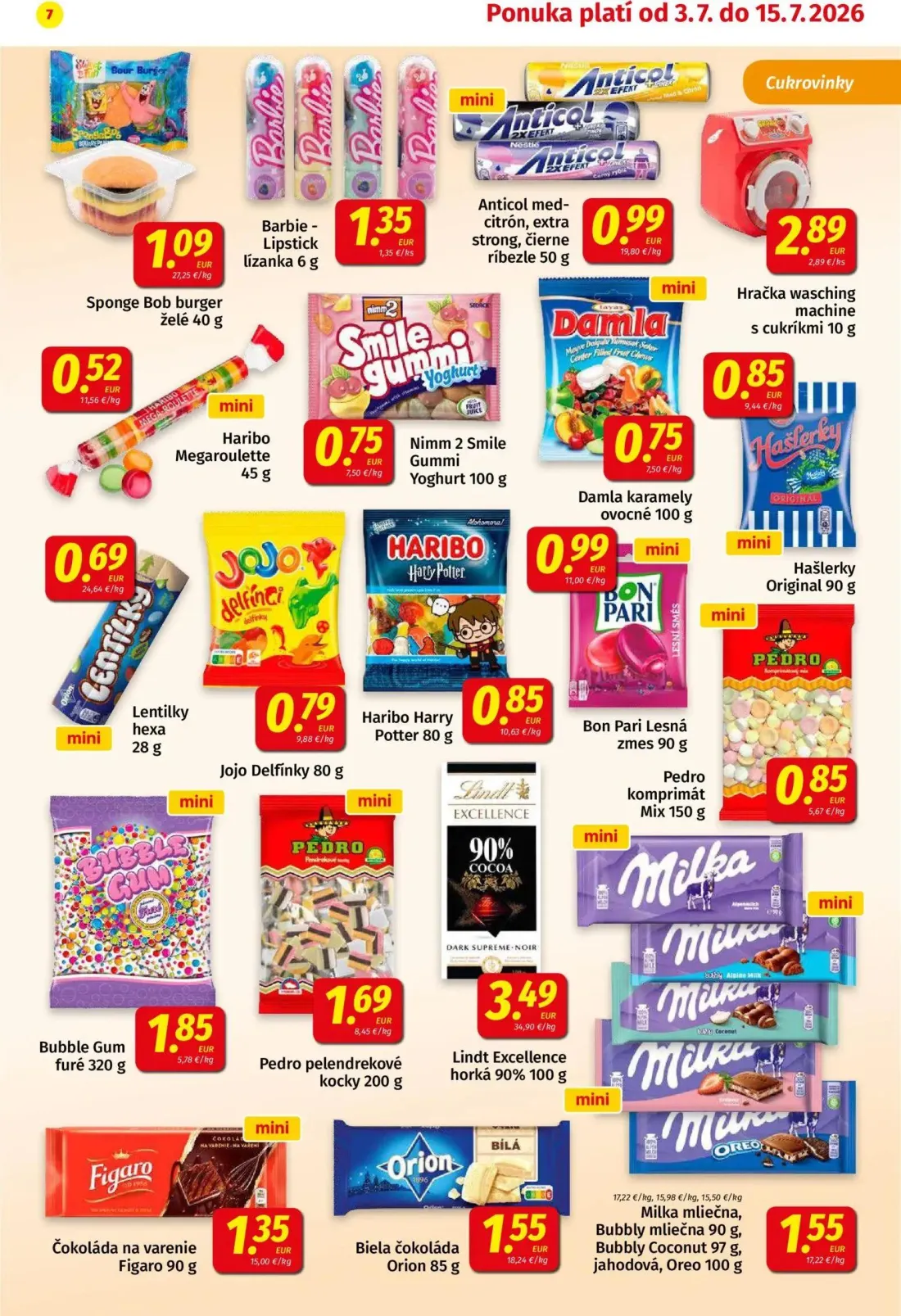 Koruna leták, strana 7 z 24 — Lindt Excellence horká 90%, Čokoláda na varenie Figaro, Biela čokoláda Orion