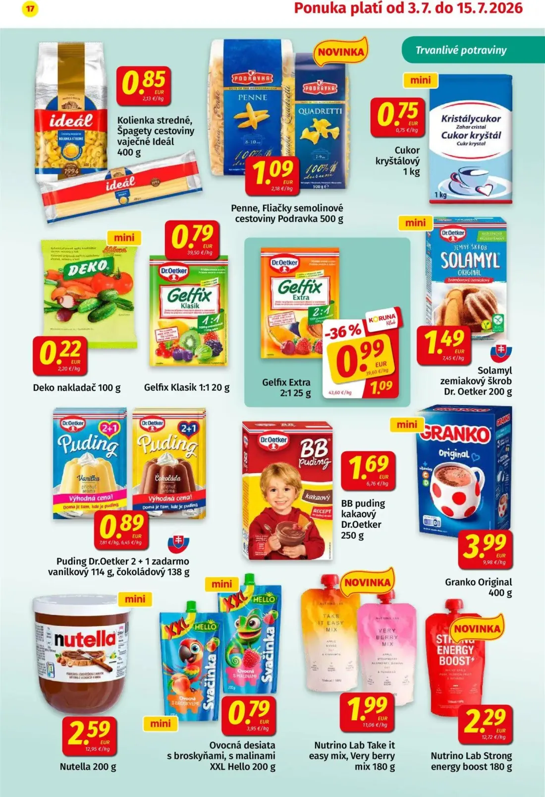 Koruna leták, strana 17 z 24 — Cukor kryštálový, Solamyl zemiakový škrob Dr. Oetker