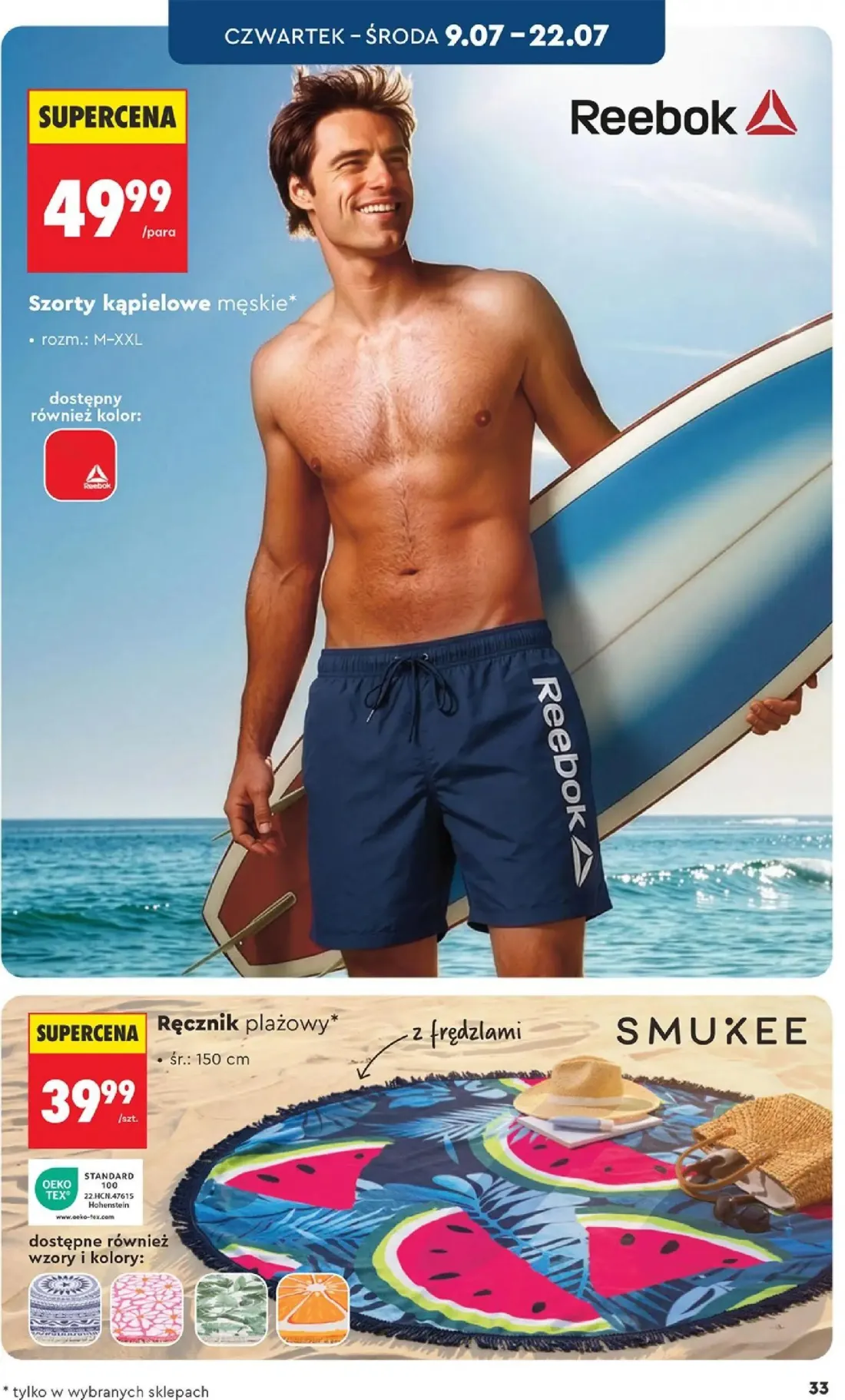 Biedronka gazetka, strona 33 z 48 — Szorty kąpielowe męskie, Ręcznik plażowy