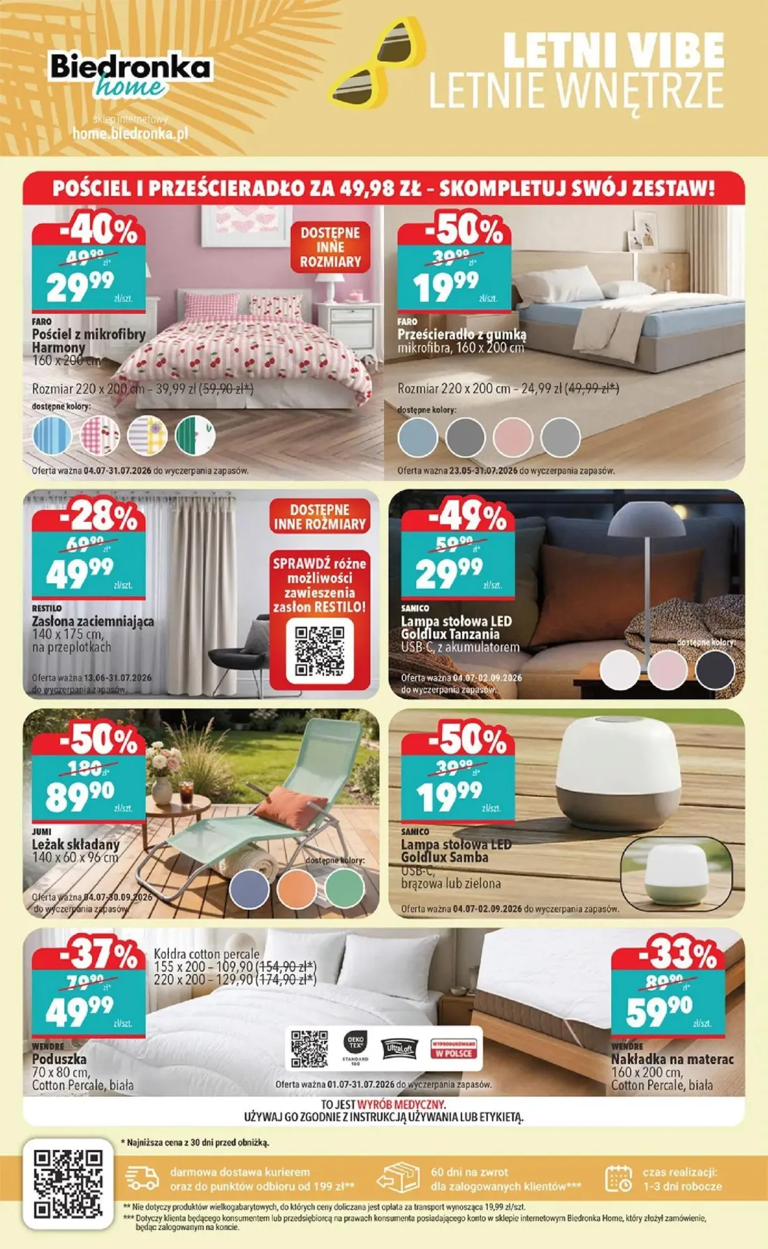 Biedronka gazetka, strona 46 z 48 — Leżak składany, Kołdra cotton percale, Poduszka Cotton Percale