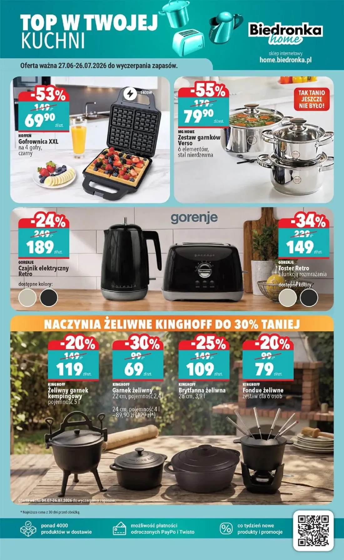 Biedronka gazetka, strona 47 z 48 — MG HOME Zestaw garnków Verso, HOFFEN Gofrownica XXL, GORENJE Toster Retro