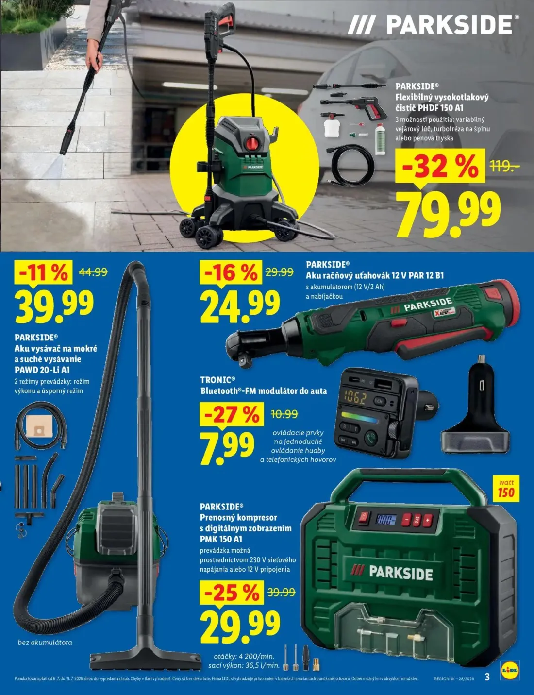 Lidl leták, strana 3 z 8 — Flexibilný vysokotlakový čistič PHDF 150 A1, Prenosný kompresor s digitálnym zobrazením PMK 150 A…