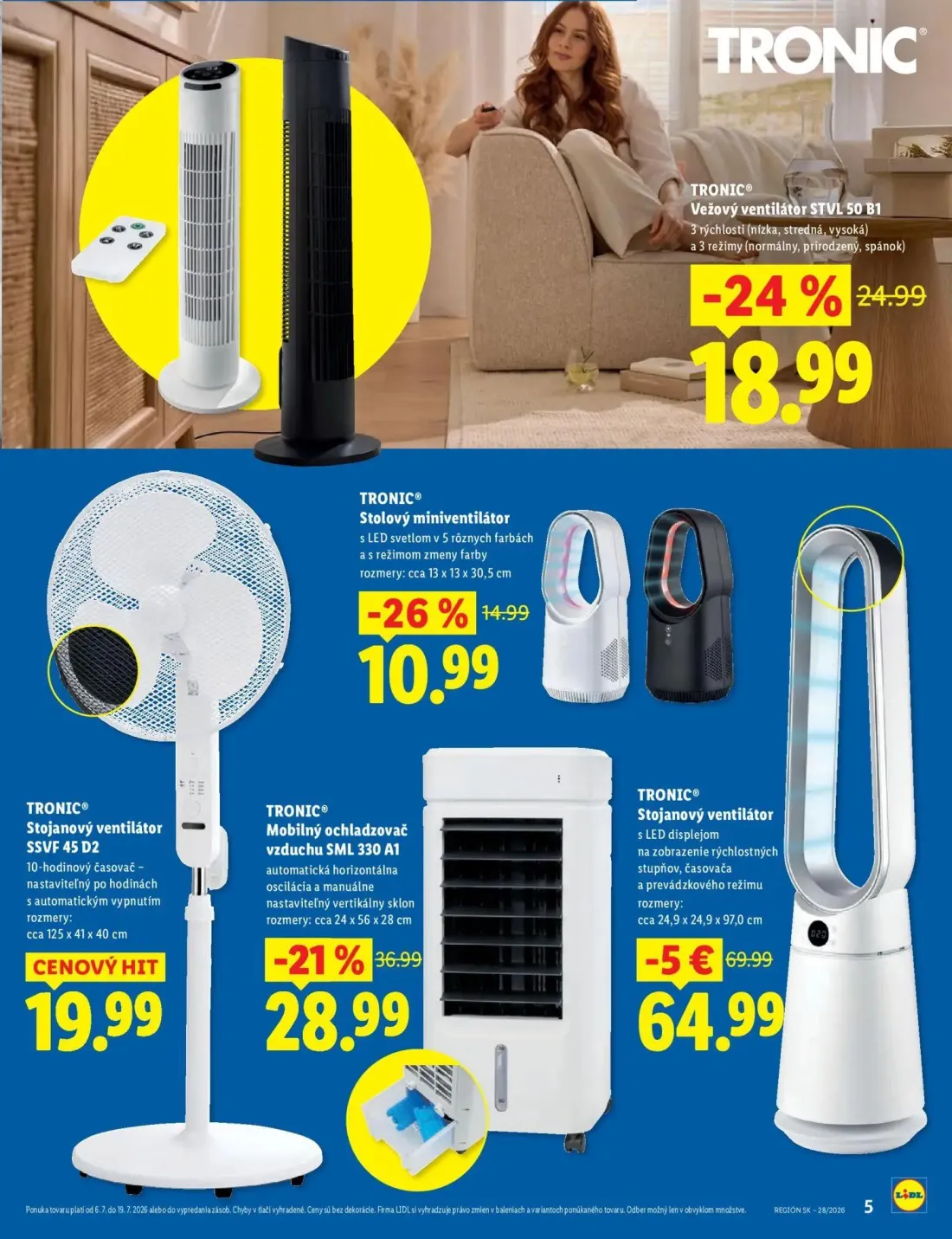 Lidl leták, strana 5 z 8 — Mobilný ochladzovač vzduchu SML 330 A1, Vežový ventilátor STVL 50 B1, Stojanový ventilátor