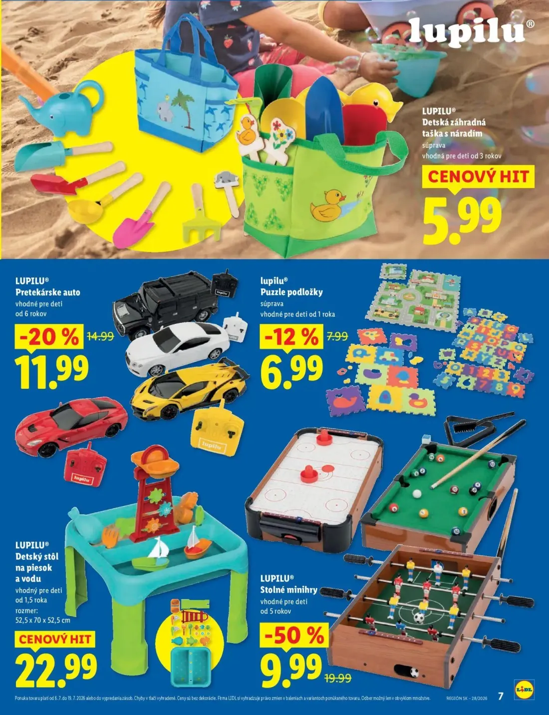 Lidl leták, strana 7 z 8 — Stolné minihry, Pretekárske auto, Puzzle podložky súprava