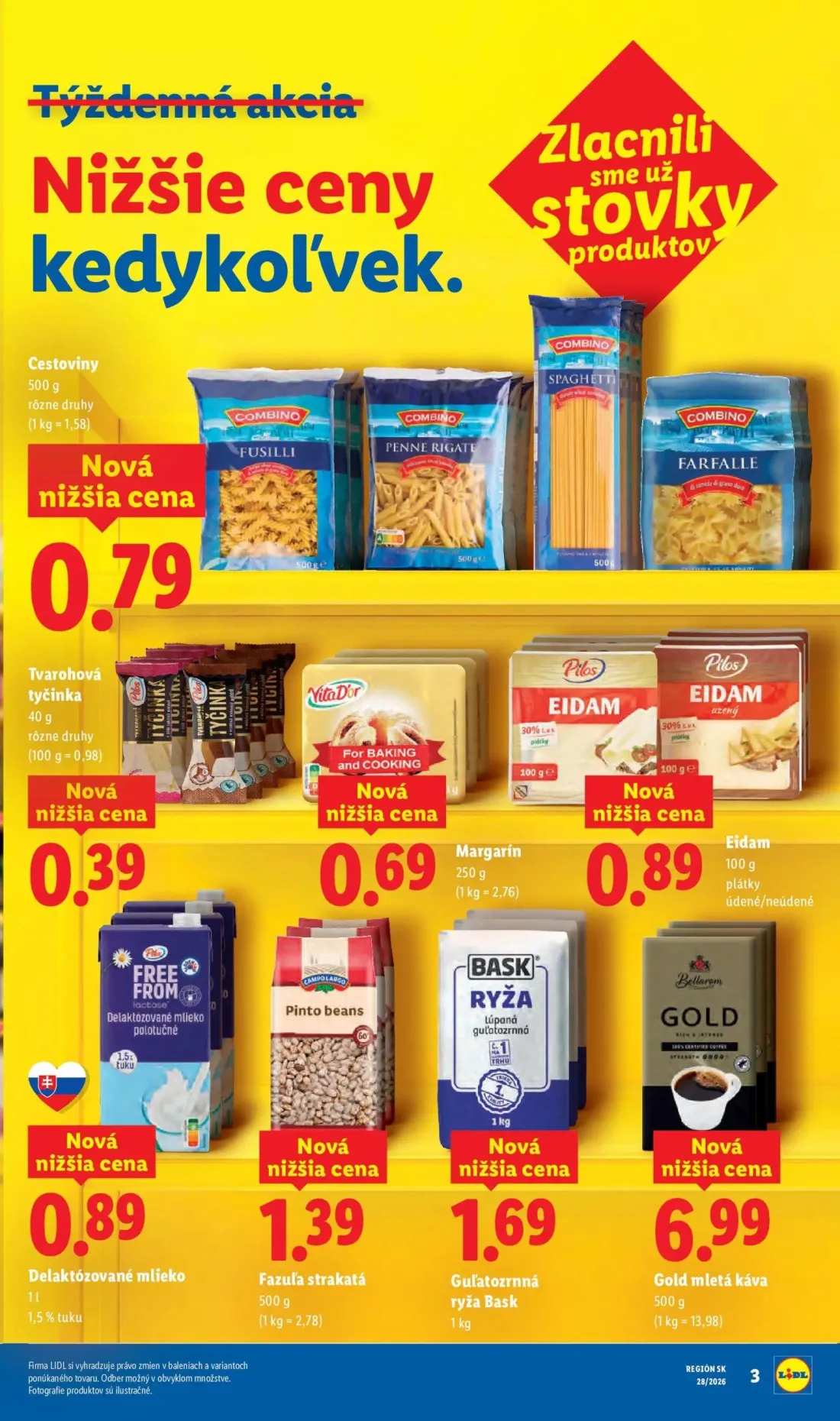 Lidl leták, strana 3 z 109 — Cestoviny, Tvarohová tyčinka, Margarín