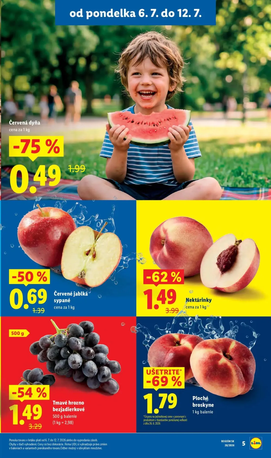 Lidl leták, strana 11 z 109 — Nektarinky, Tmavé hrozno bezjadierkové, Červená dyňa