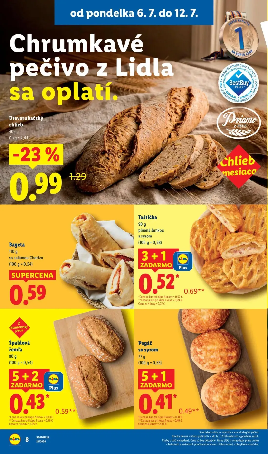 Lidl leták, strana 18 z 109 — Drevorubačský chlieb, Taštička plnená šunkou a syrom, Špaldová žemľa