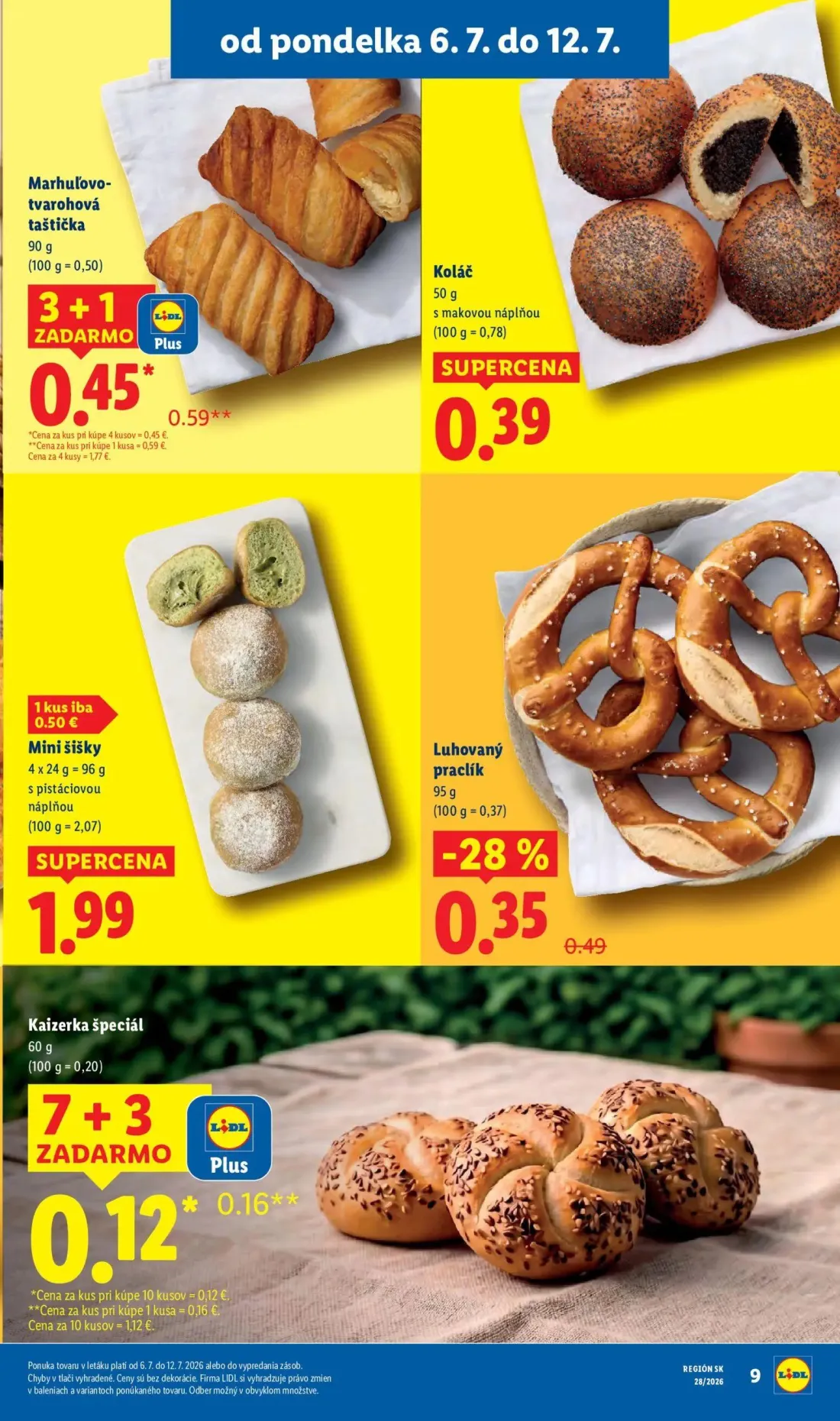 Lidl leták, strana 19 z 109 — Marhuľovo- tvarohová taštička, Luhovaný praclík, Kaizerka špeciál