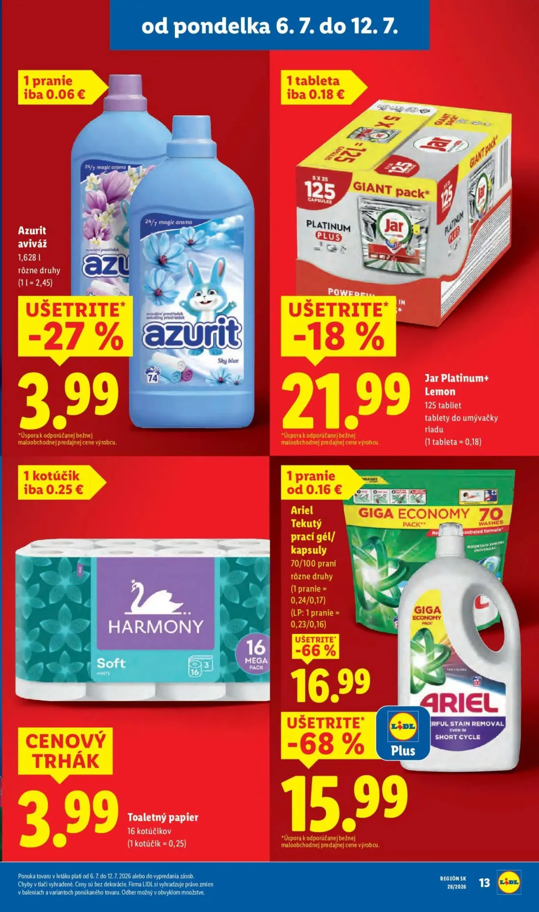 Lidl leták, strana 23 z 109 — Ariel Tekutý prací gél/kapsuly, Azurit aviváž, Jar Platinum+ Lemon